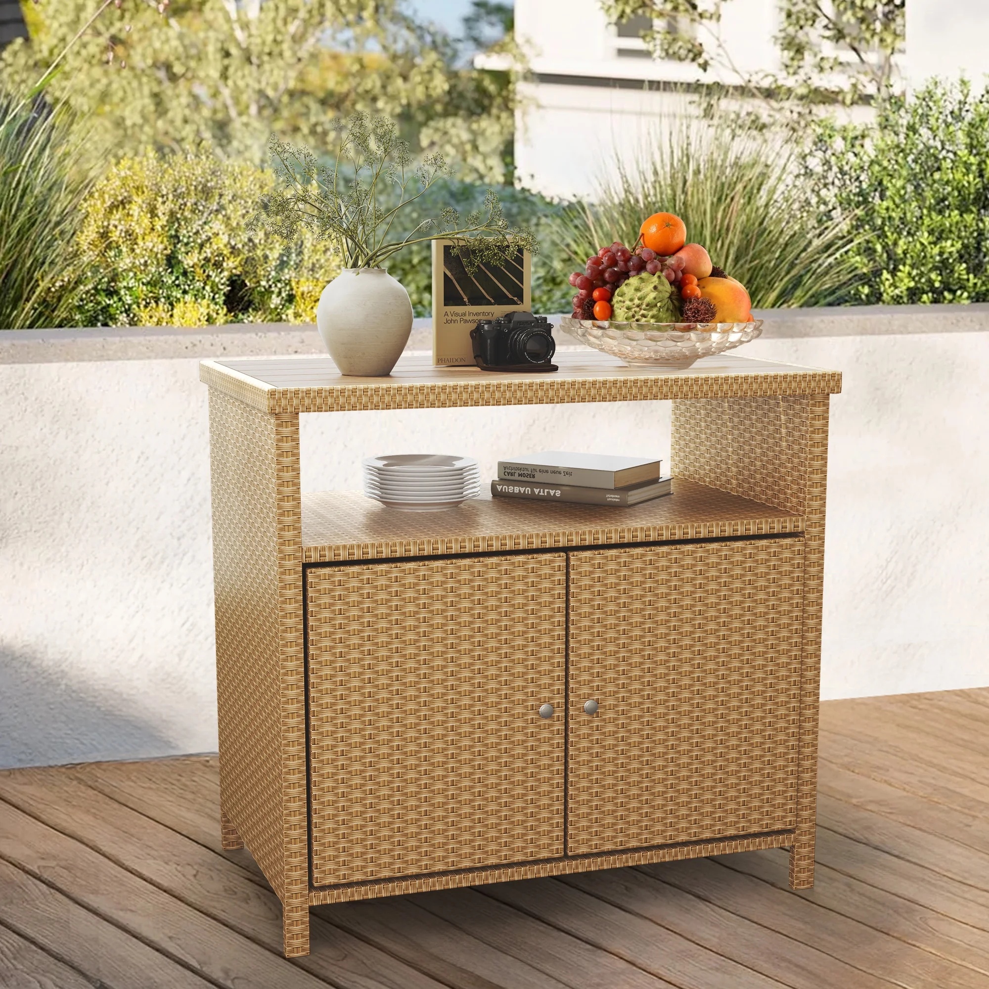 Grand Patio Dylan Outdoor Wicker 2-Door Storage Cabinet, Brown - Image 15