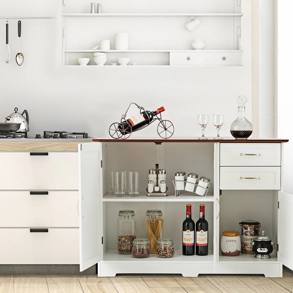Gymax Buffet Storage Cabinet Console Table Kitchen Sideboardd Home Furni W/2 Drawers - Image 4