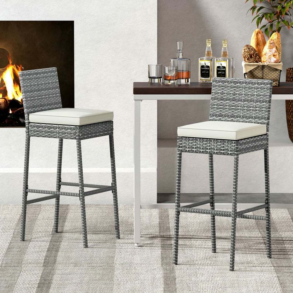 Aimee Lii Set of 2/4 Patio Wicker Barstools with Soft Seat Cushion and Cozy Footrest-Set of 4, Outdoor Patio Furniture for Porch Balcony, Sturdy - Image 2