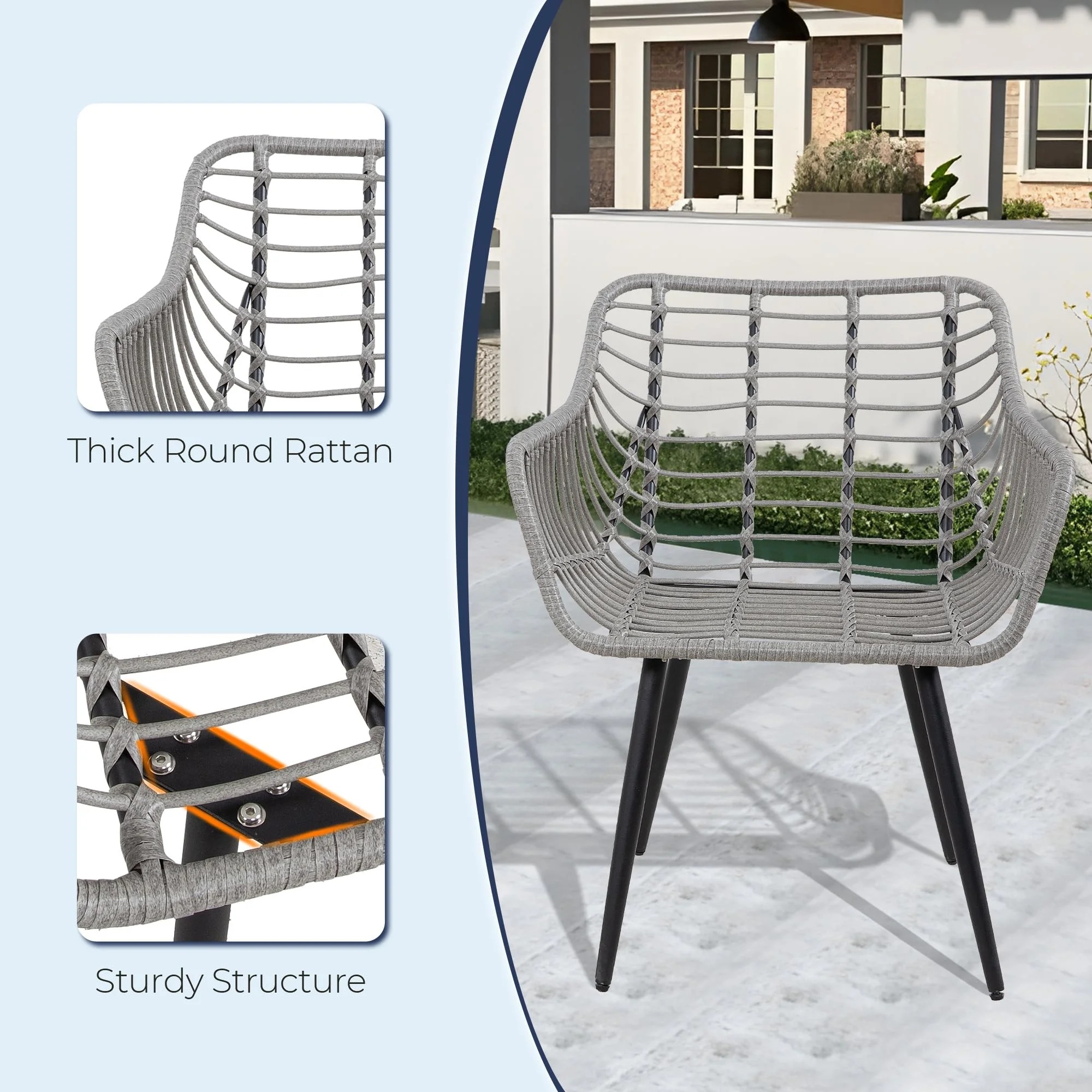 FHFO 3 Piece Patio Bistro Set, Outdoor Wicker Apartment Balcony Furniture Sets, Rattan Table and Chairs Set of 2 for Porch Backyard Lawn Poolside Deck, Beige - Image 21