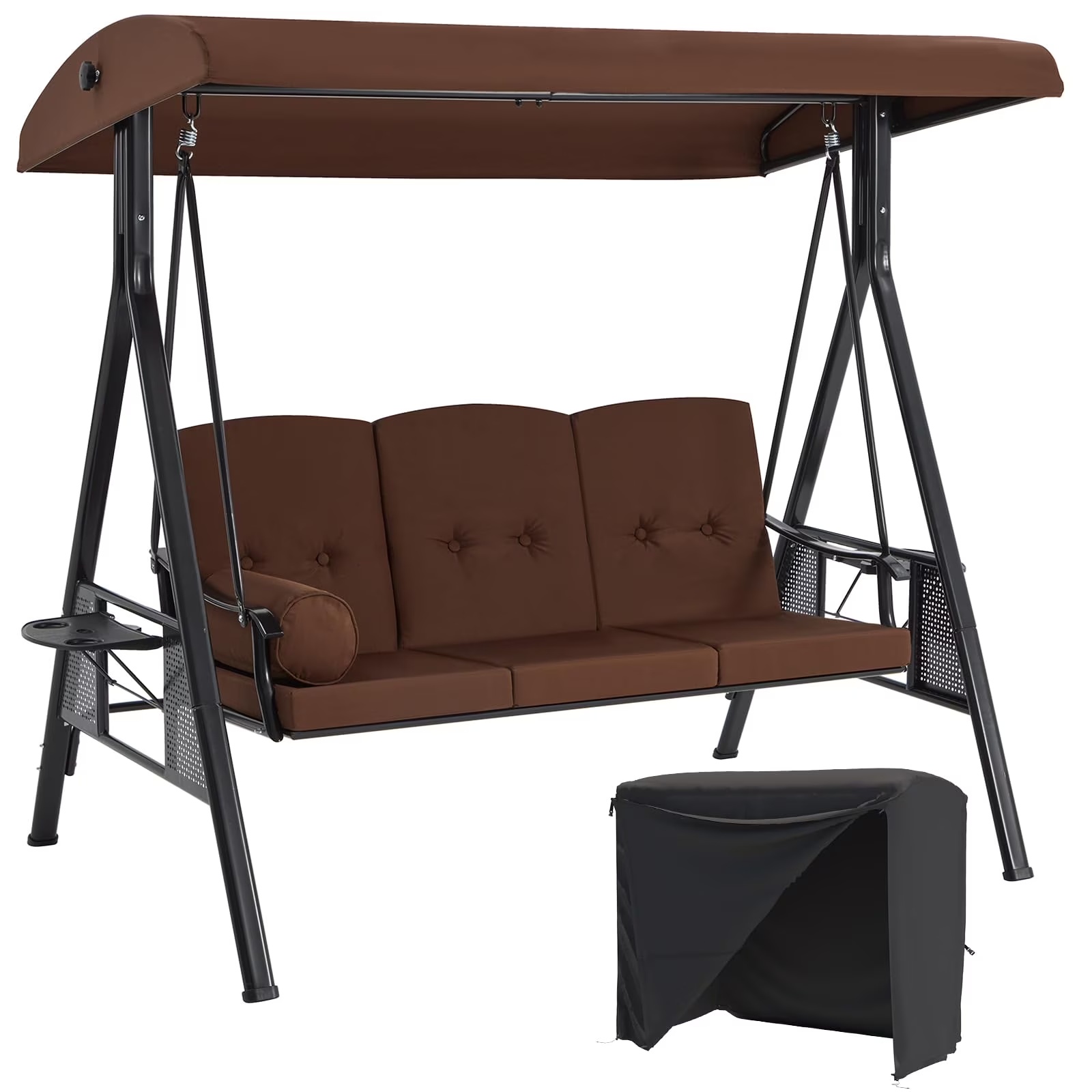 AECOJOY 3 Persons Outdoor Patio Canopy Steel Porch Swing Chair-Beige, Porch Swing - Image 7