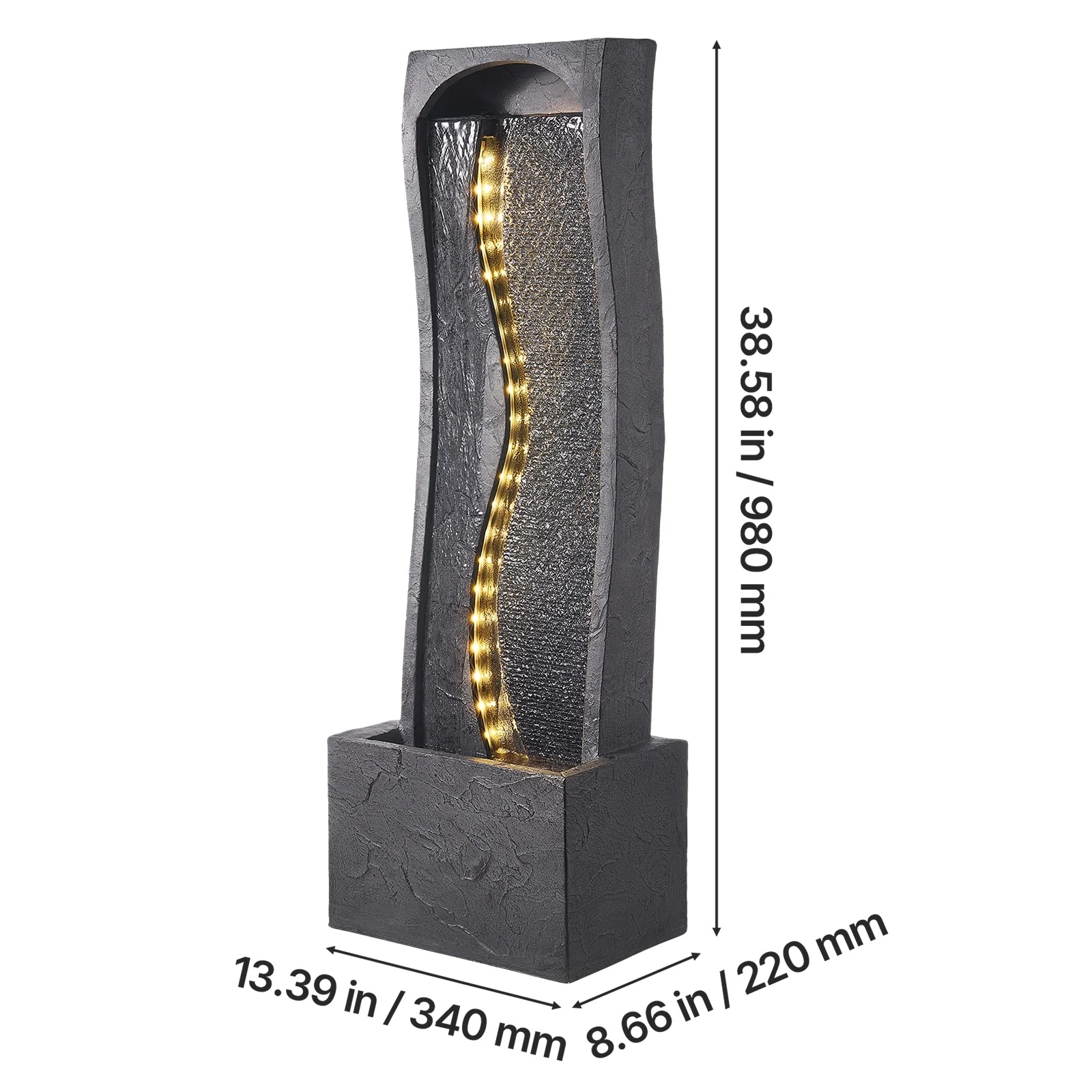 KFFKFF Outdoor Water Fountain, 38.58-Inch Tall with LED Light and Pump, 1-Tier Floor Standing Rock Base Design for Garden, Home, Patio, and Backyard Use - Image 8