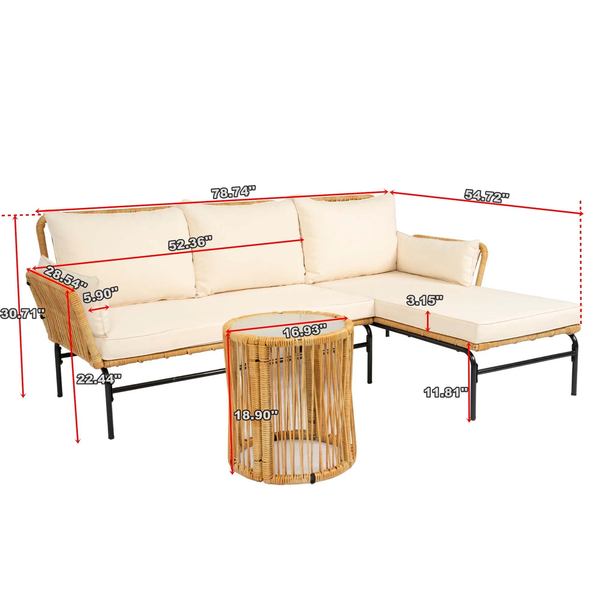 Outdoor Patio Furniture Set of 3, Rattan Wicker Outdoor Swivel Glider Rocker w/Table and Cushions, Brown - Image 22