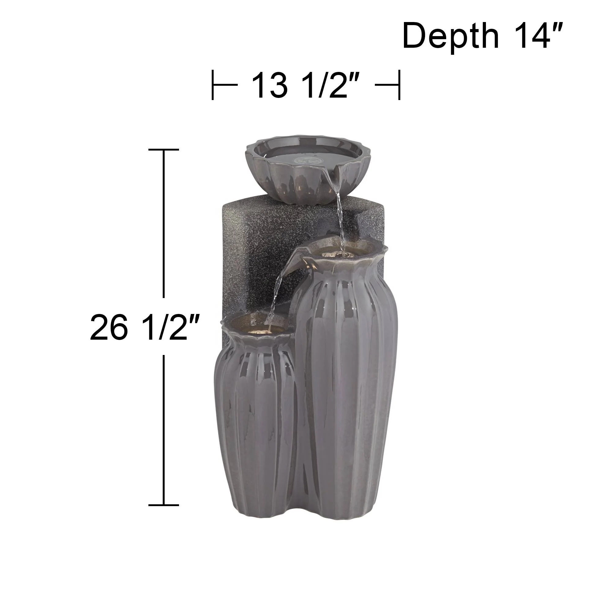 Three Bowls 26 1/2" High Large Modern Outdoor Decor Dark Gray Ceramic Floor Fountain with Light LED 3-Tier - Image 9