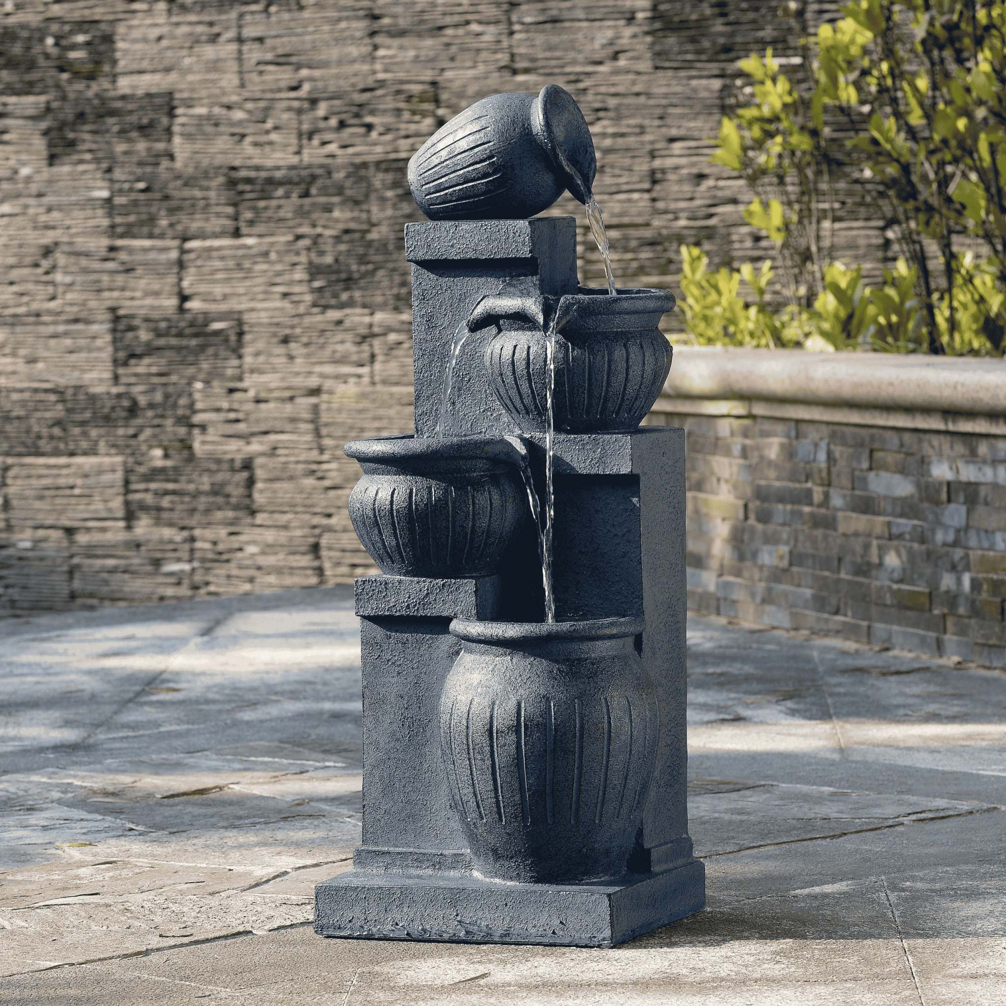 Teamson Home Outdoor Water Fountain with Lights-C 4-Tier Cascading Bowl Design with LED Light & Solar Pump, Solar-Powered Water Fountain Outdoor Garden, Yard, or Patio D-cor, Navy Blue - Image 6