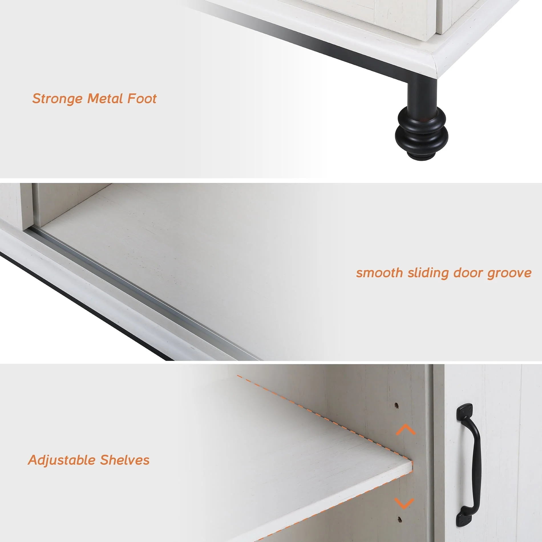 Wampat Farmhouse Barn Door Accent Storage kitchen Cabinet with Metal Legs, White - Image 5