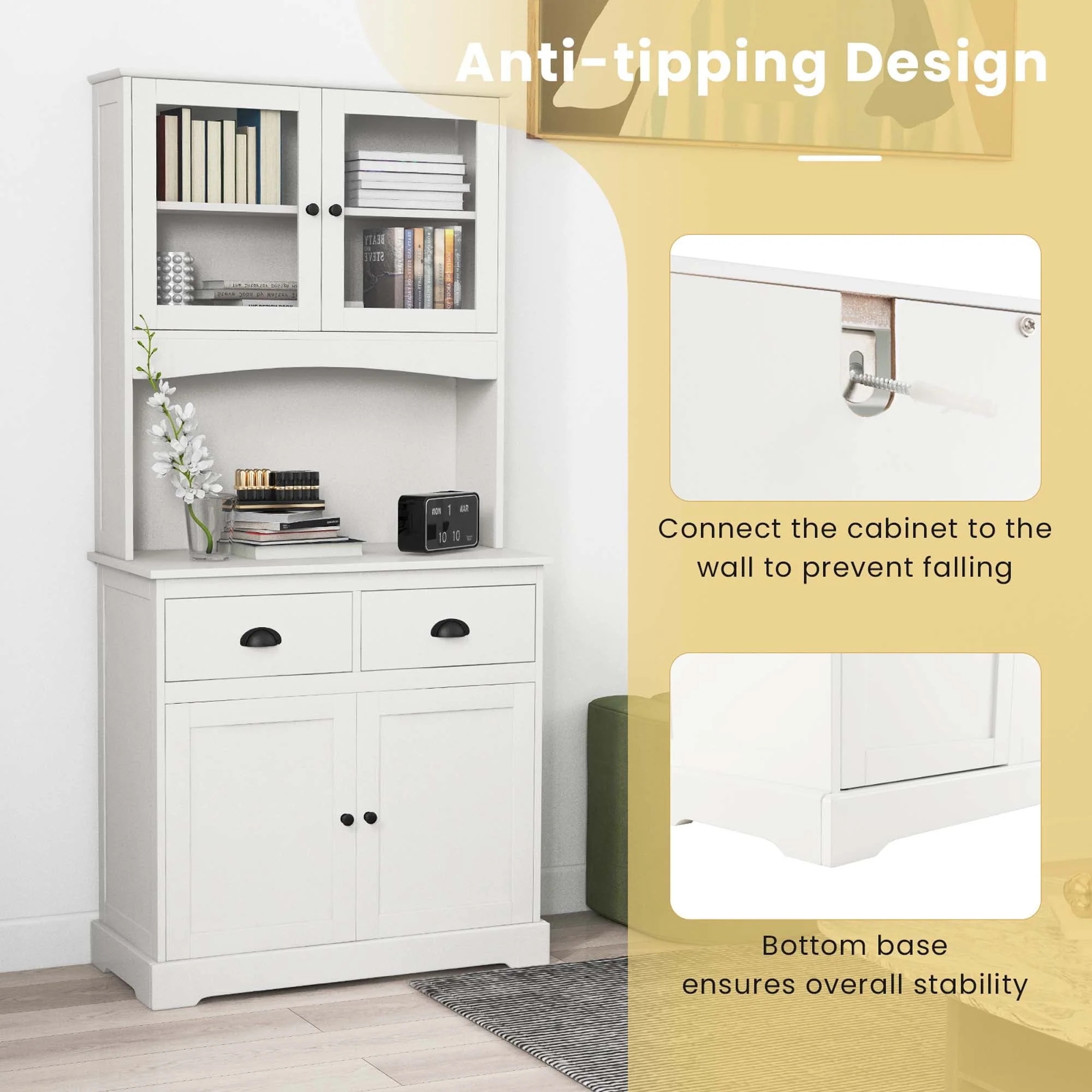 Costway 67'' Storage Cabinet Closet Kitchen Pantry Cupboard with Adjustable Shelves White - Image 6