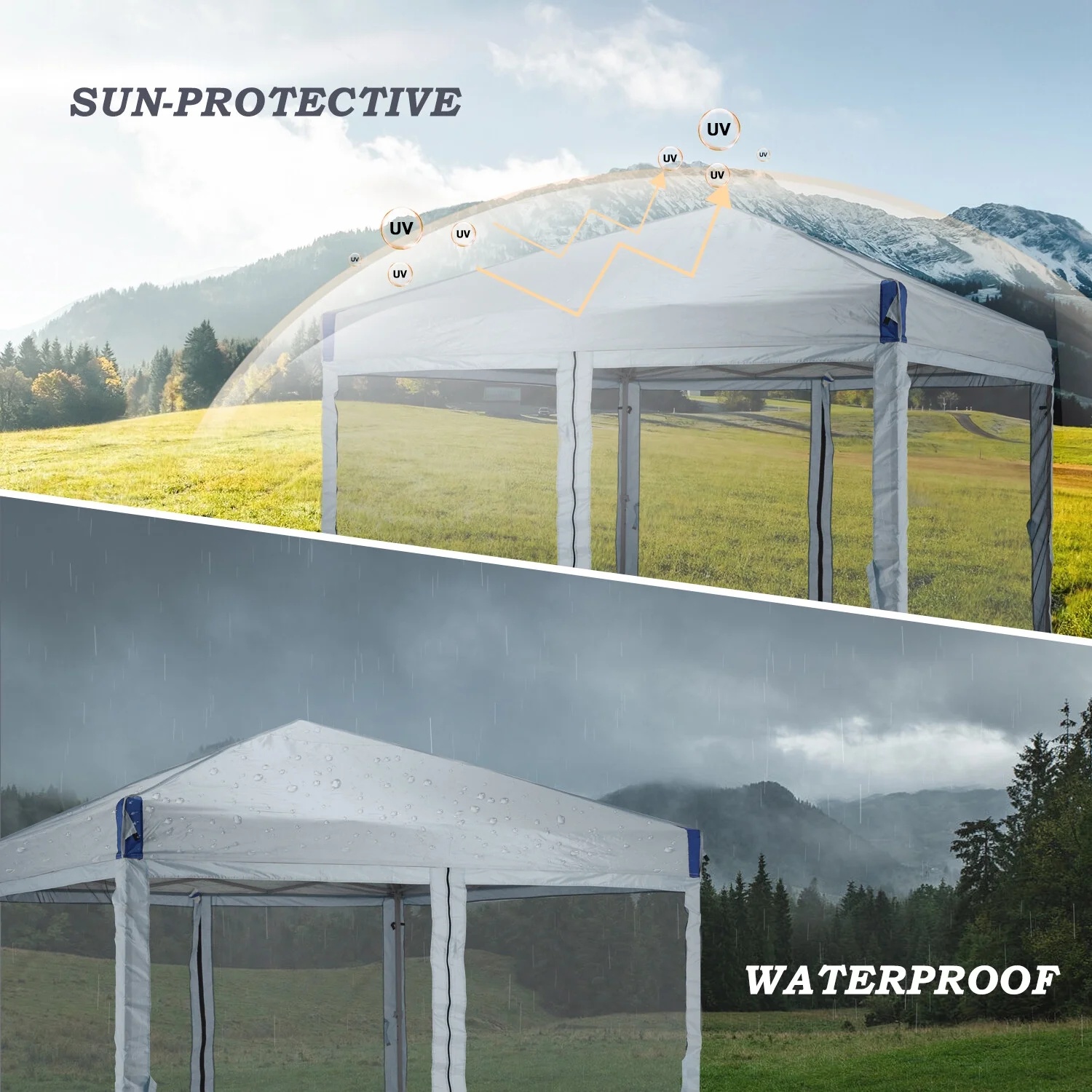YUONAO 10x10 ft Pop Up Canopy Tent with Mesh Sidewalls, Portable Outdoor Shade Tent, Waterproof UV-Resistant Folding Gazebo for Backyard, Patio, Camping, Party(Beige) - Image 26