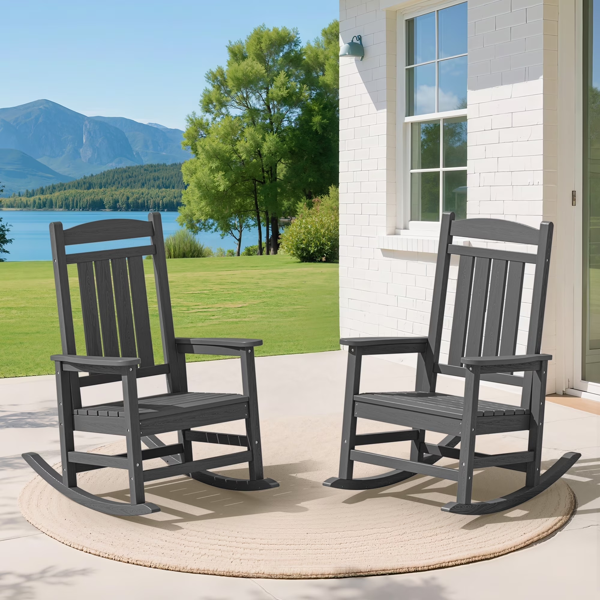 KINGYES HDPE Outdoor Rocking Chairs Set of 2,HDPE Patio Rocker for Porch,Black - Image 13