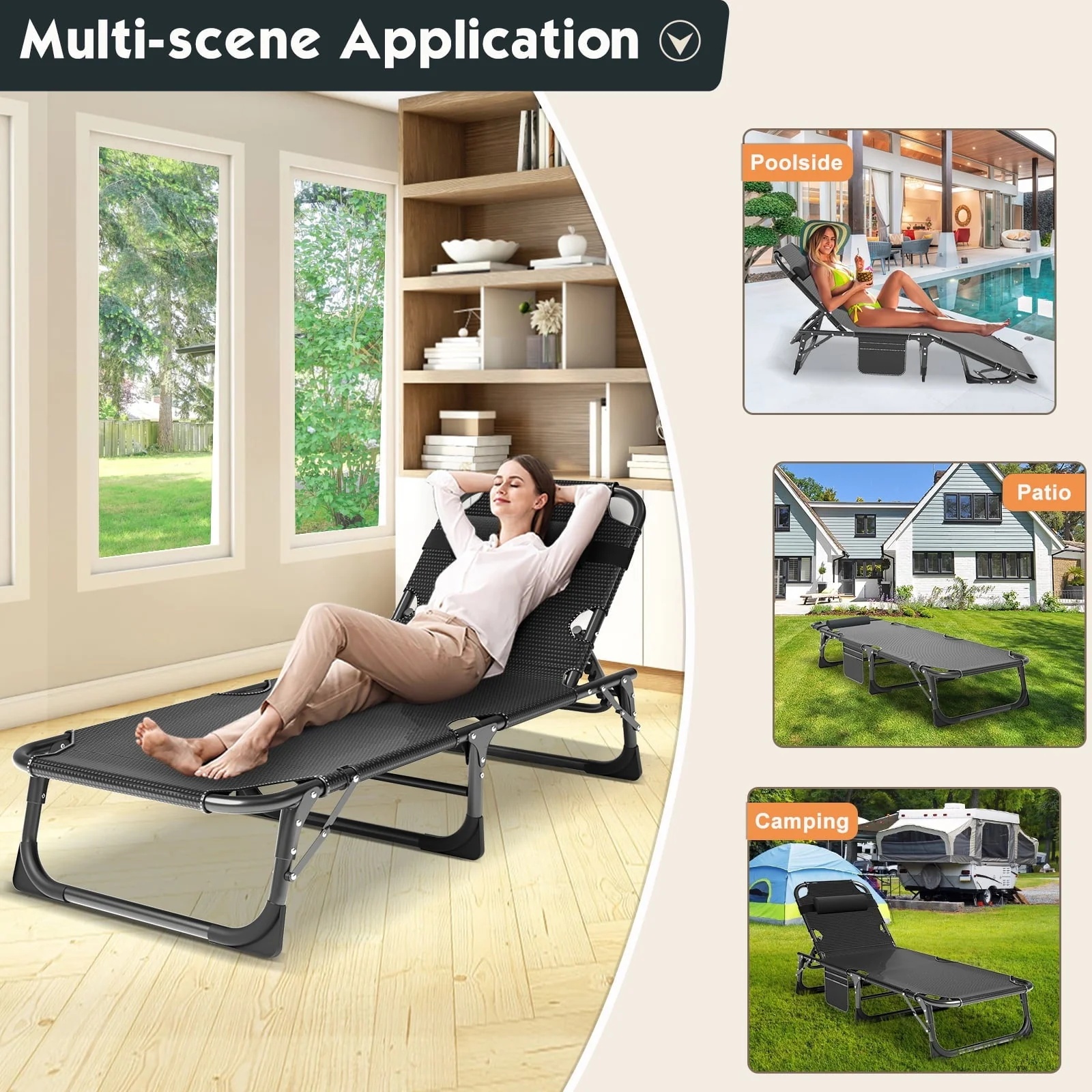 MOPHOTO Adult Camping Cot Adjustable 4-Position Folding Cot, Portable Heavy Duty Sleeping Bed, Outdoor Patio Folding Lounge Chair for Sunbathing - Image 3