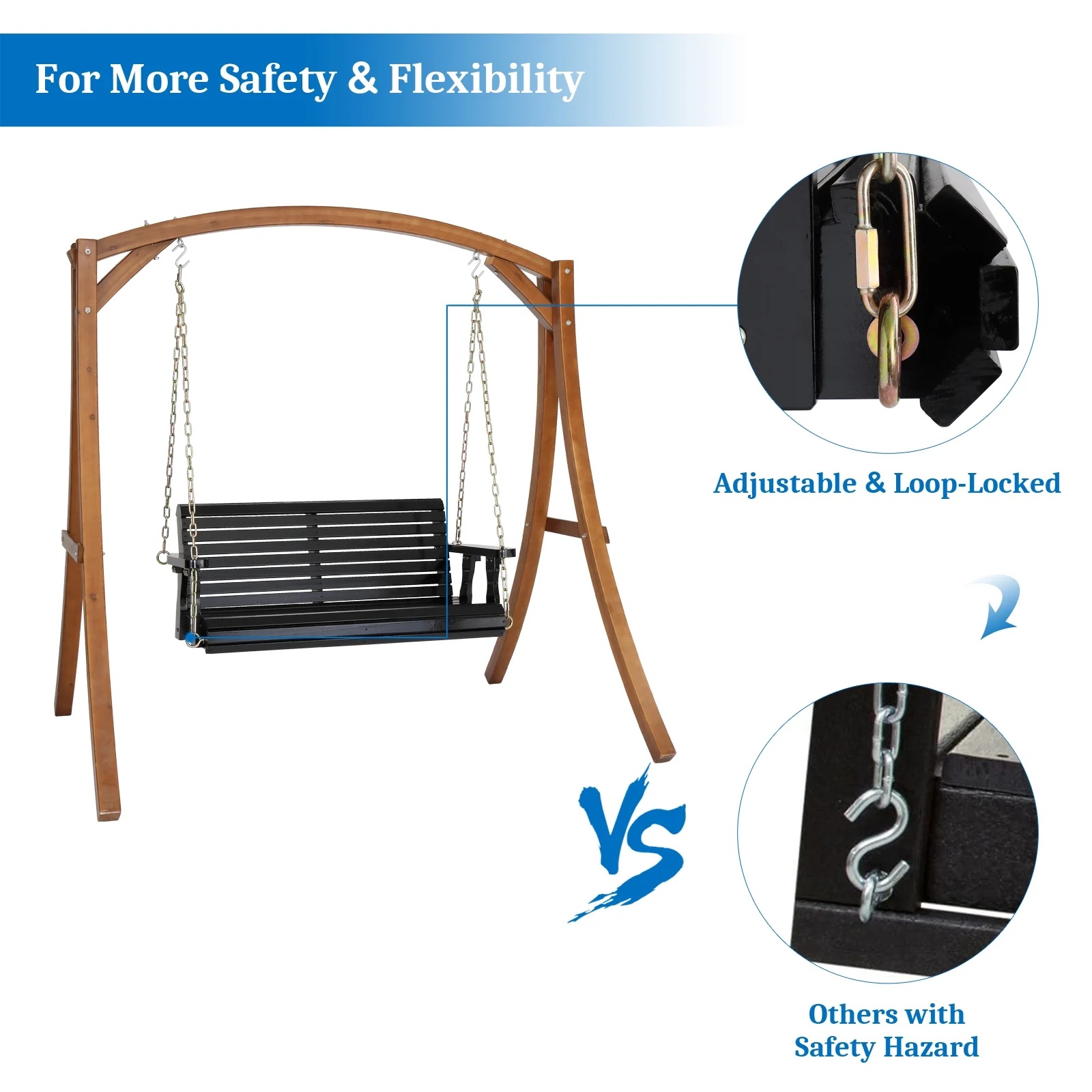 Ktaxon Patio Wooden Porch Swing for Courtyard & Garden, Heavy Duty 880 LBS Swing Chair Bench with Hanging Chains for Outdoors (White, 4 FT) - Image 16