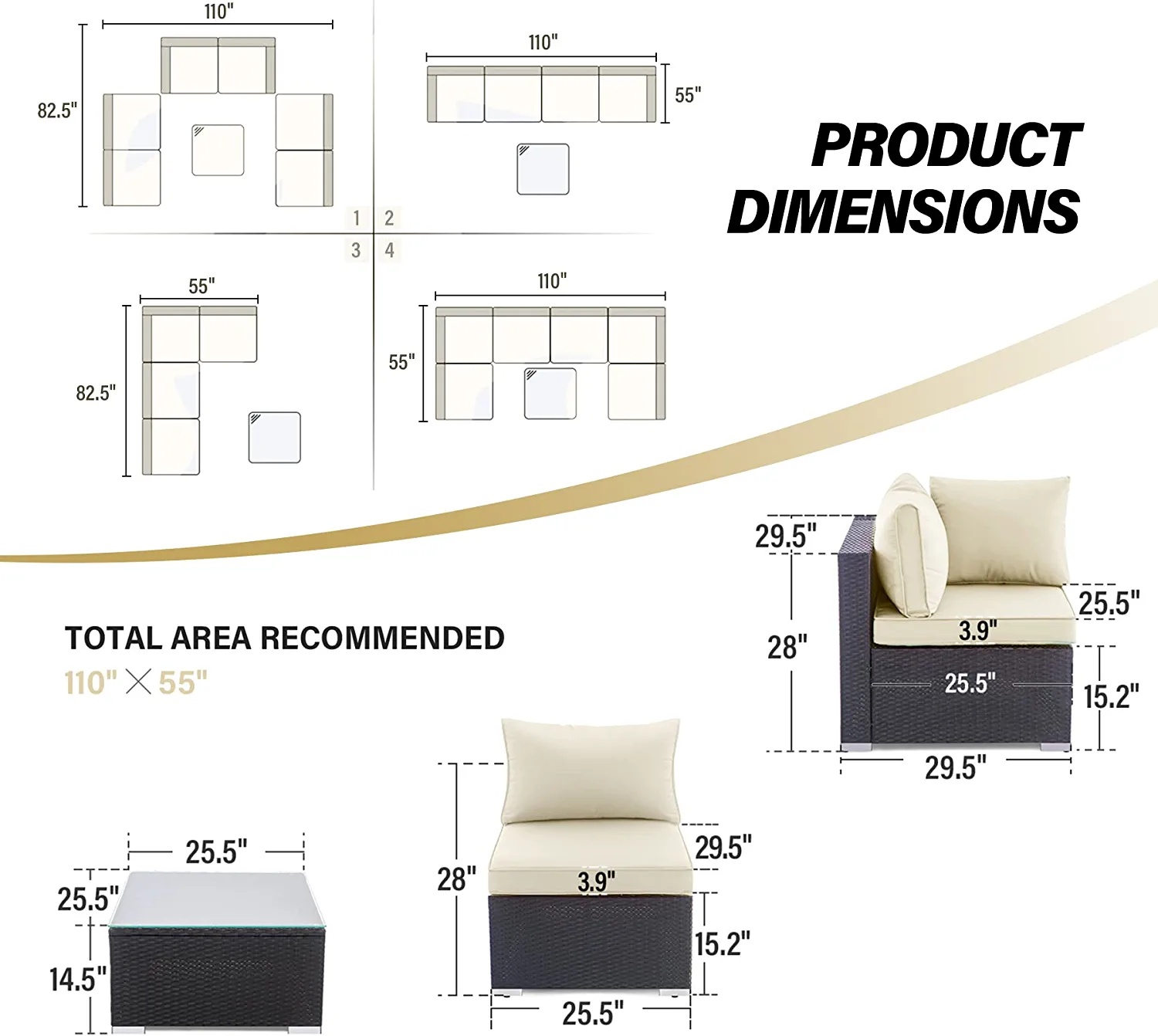 LAUSAINT HOME 7 Pieces Patio Conversation Set, Outdoor Sectional PE Rattan Wicker Furniture Seat (Beige) - Image 7