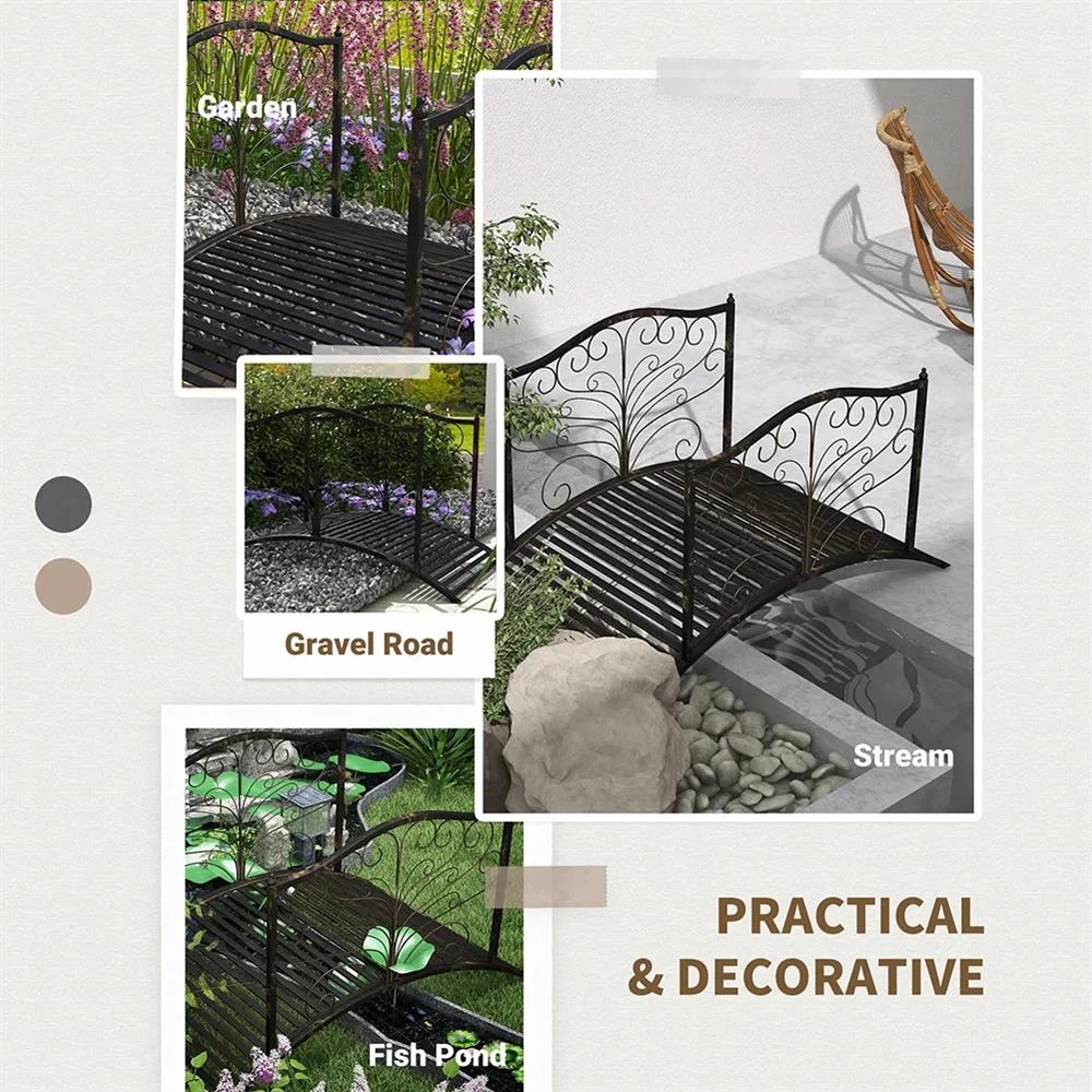 Barara King Outdoor Decor Bridge,Garden Bridge, Metal Arch Backyard Garden Bridge with Safety Siderails, Delicate Scrollwork,Black Bronze - Image 6