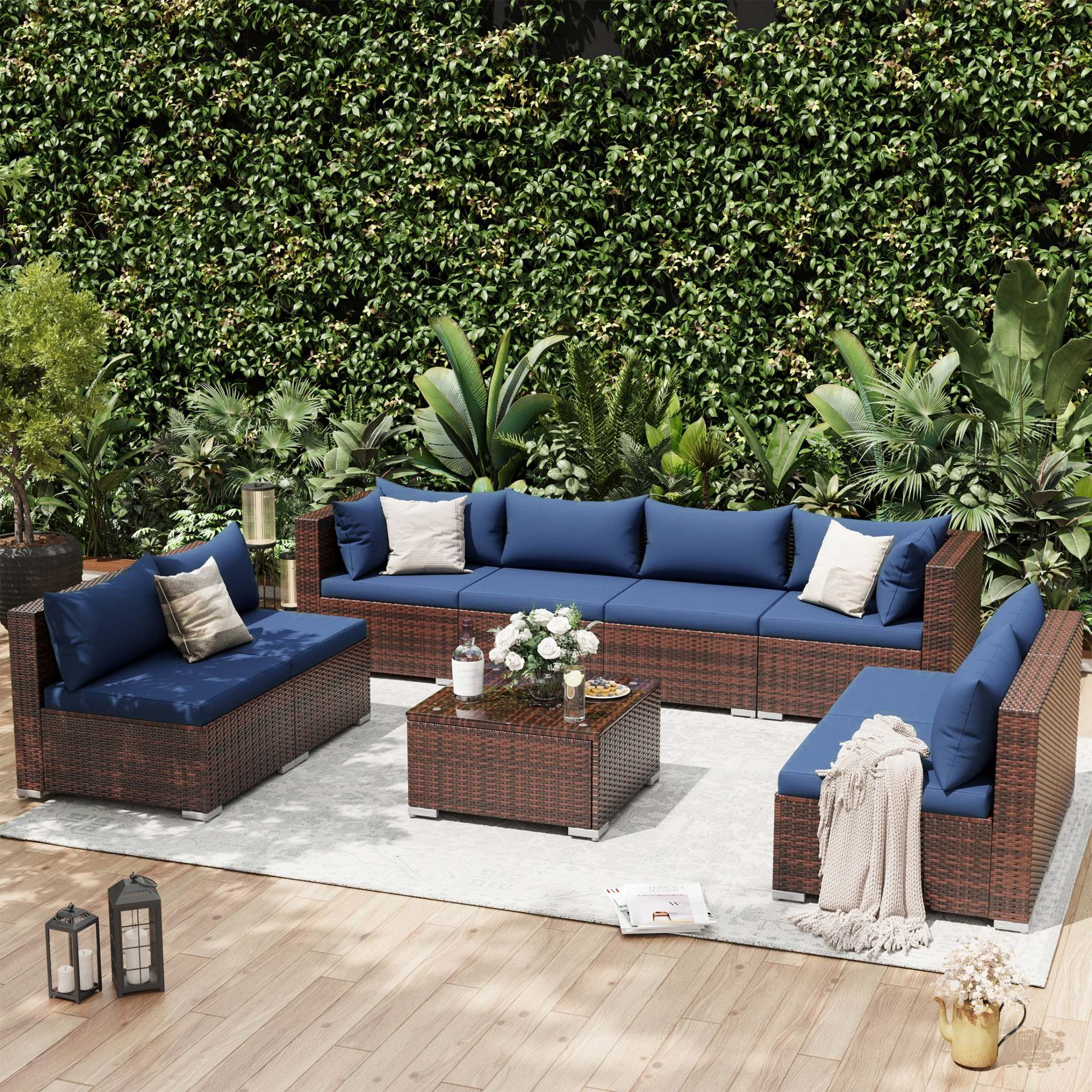 UDPATIO Patio Furniture Sets, Modular Rattan Outdoor Patio Sectional Furniture Sofa Set, Wicker Patio Conversation Set for Backyard,9PCS - Image 5