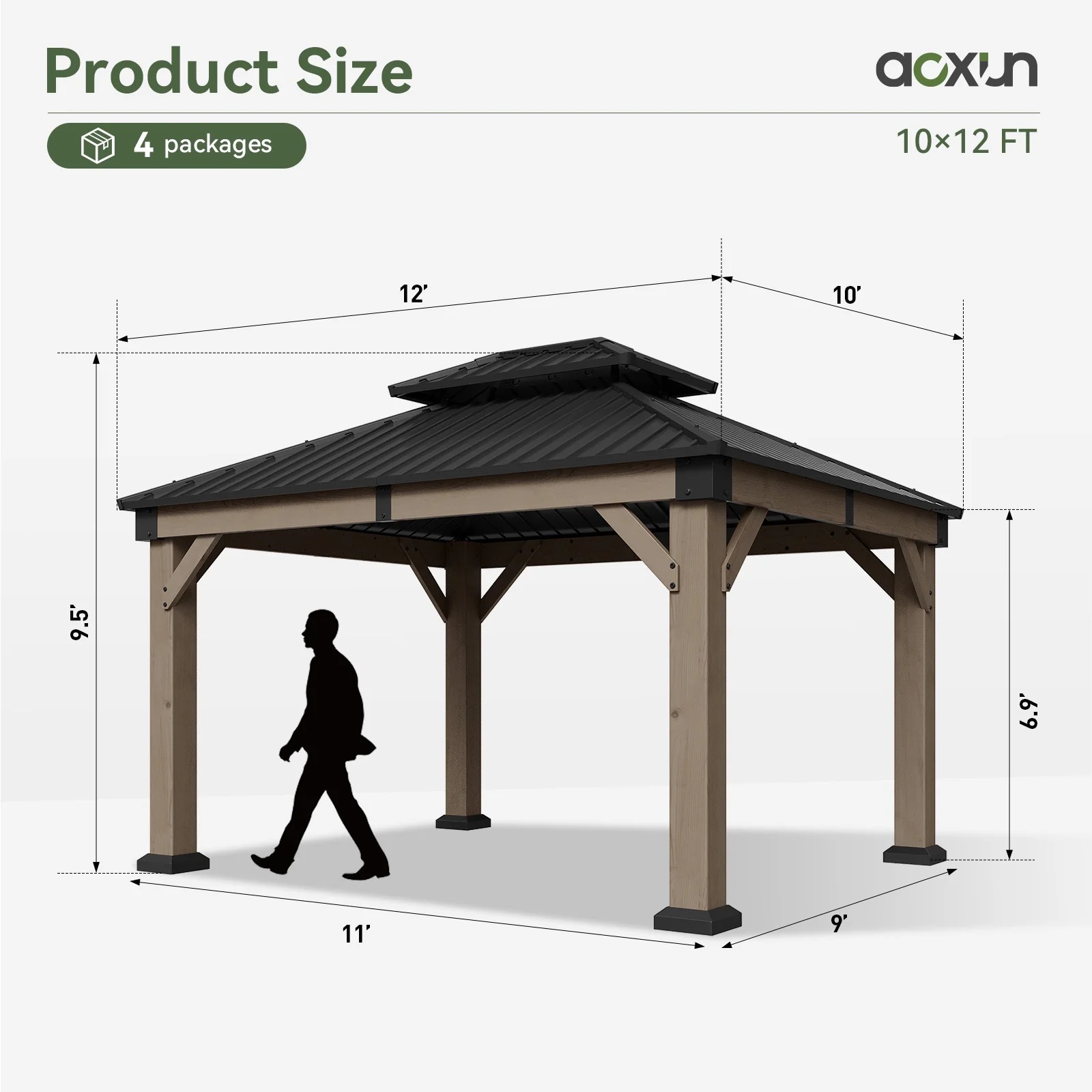Aoxun 12' x 16' Outdoor Wood Gazebo, Hardtop Gazebo Permanent Wooden Pavilion with Galvanized Steel Double Roof, for Patio, Garden, Backyard, Cedar Wood - Image 27