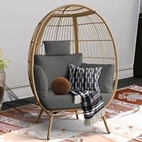DWVO Wicker Egg Chair, Oversized Indoor Outdoor Lounger for Patio, Backyard, Living Room, Beige - Image 16