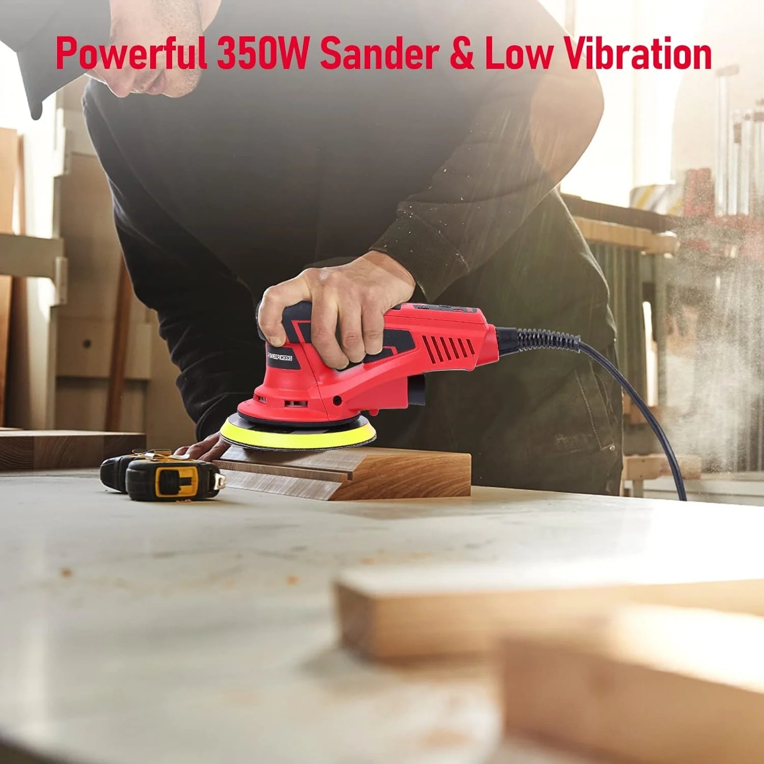 Electric Random Orbital Sander, Brushless Motor, Powerful 350W & Low Vibration Palm Sander, 10000 RPM Variable Speed, 6-Inch for Woodworking, Polishing, Carpentry - Image 7