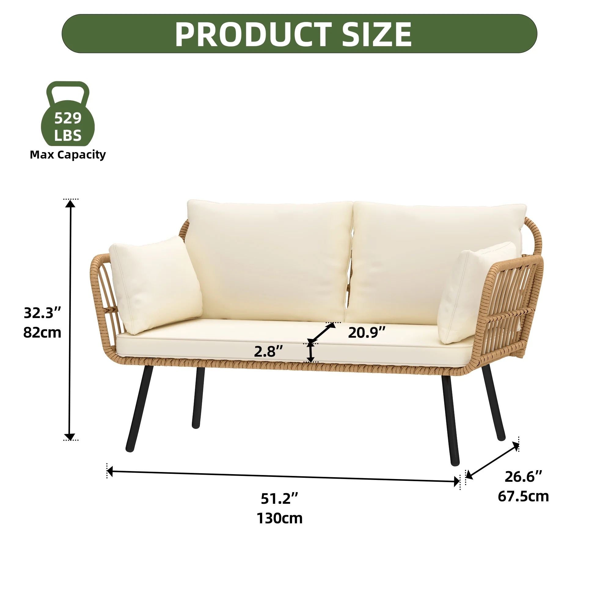 Uforic Outdoor Wicker Loveseat with Cushions and Rattan Side Table, All-Weather 2 Pieces Bistro Patio Conversation Furniture Set -Beige - Image 29
