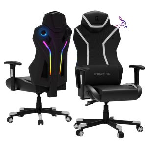 GTRACING LUFT-600 Gaming Chair with Bluetooth Speakers and LED Lighting, White