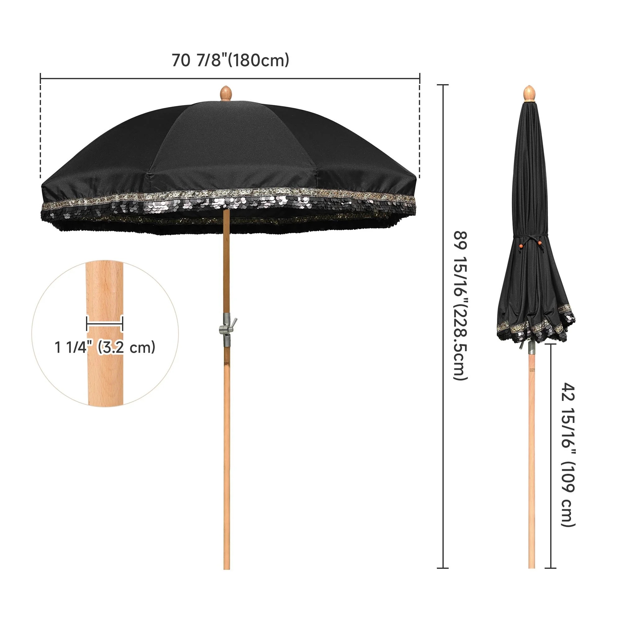 LAGarden 6 Ft Fringe Patio Umbrella with Tassel Jazz Age Wood UPF50+ for Outdoor, Beige with gold tassel,Model: JZ6-01 - Image 18