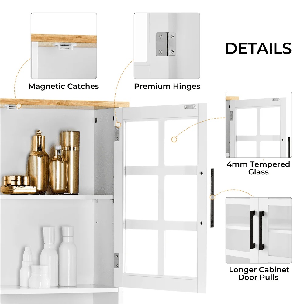 SmileMart 72"H Kitchen Pantry Storage with 3 Cabinets 2 Open Shelves for Dining Room, White - Image 4