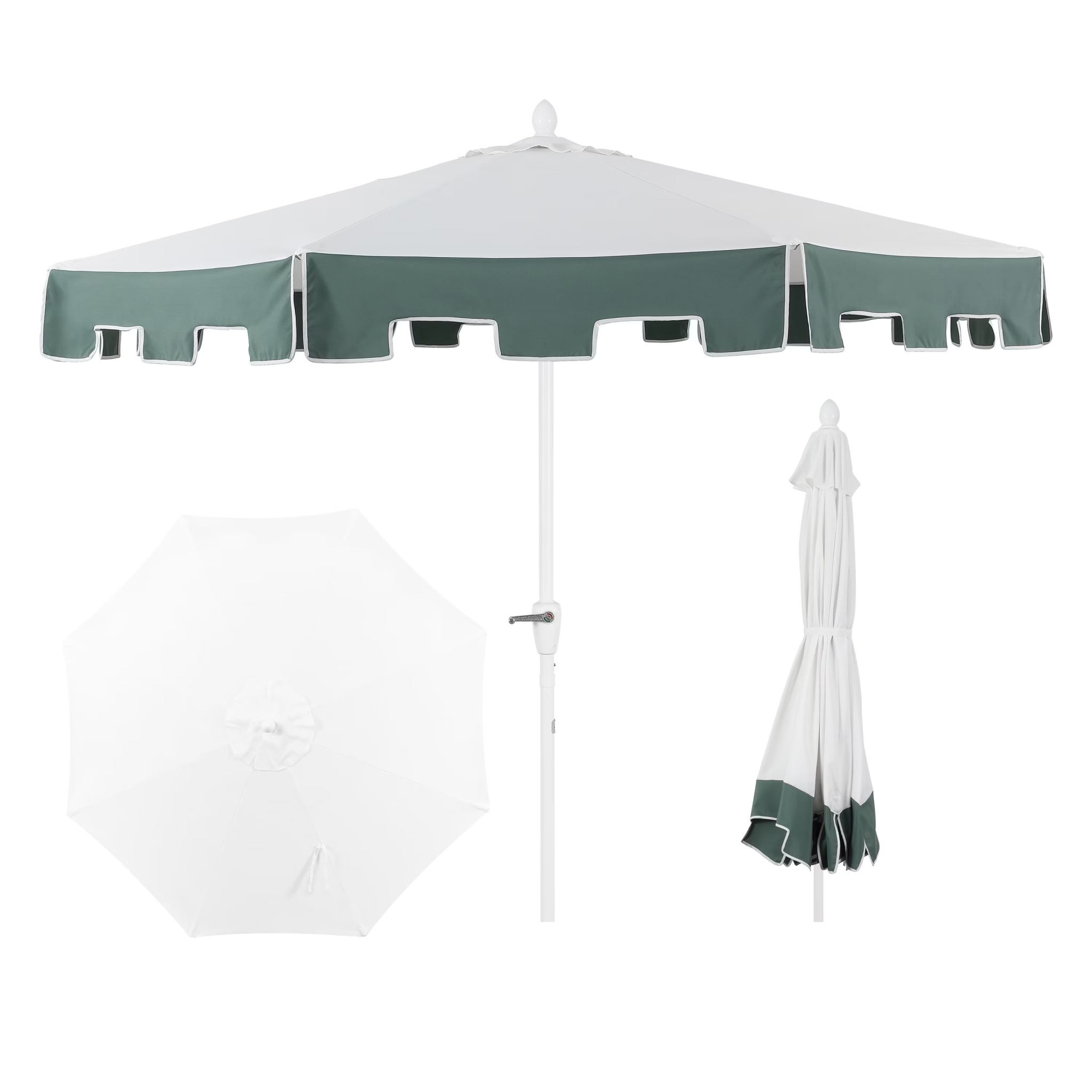 JONATHAN Y Baiona 9 ft. Market Patio Umbrella, Classic Mid-Century with UV Protection, Auto-Tilt, Crank and Wind Vent, White/Coral Pink - Image 3
