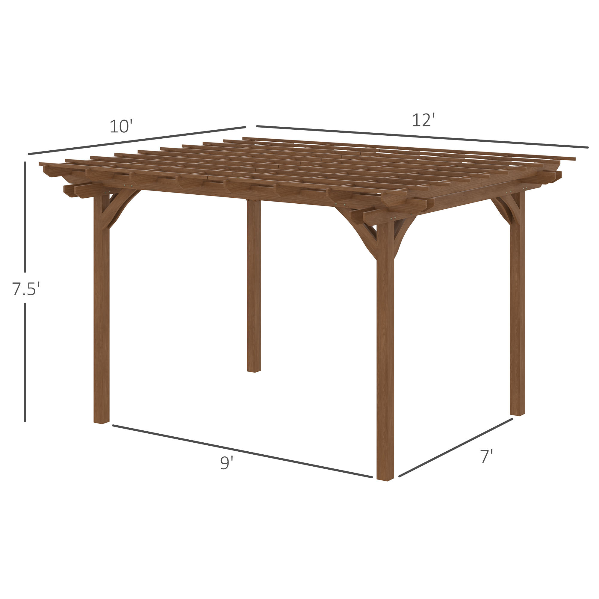 Outsunny 12' x 10' Wooden Pergola Grape Trellis, Outdoor Gazebo for Garden, Patio, Backyard, Deck, Gray - Image 17