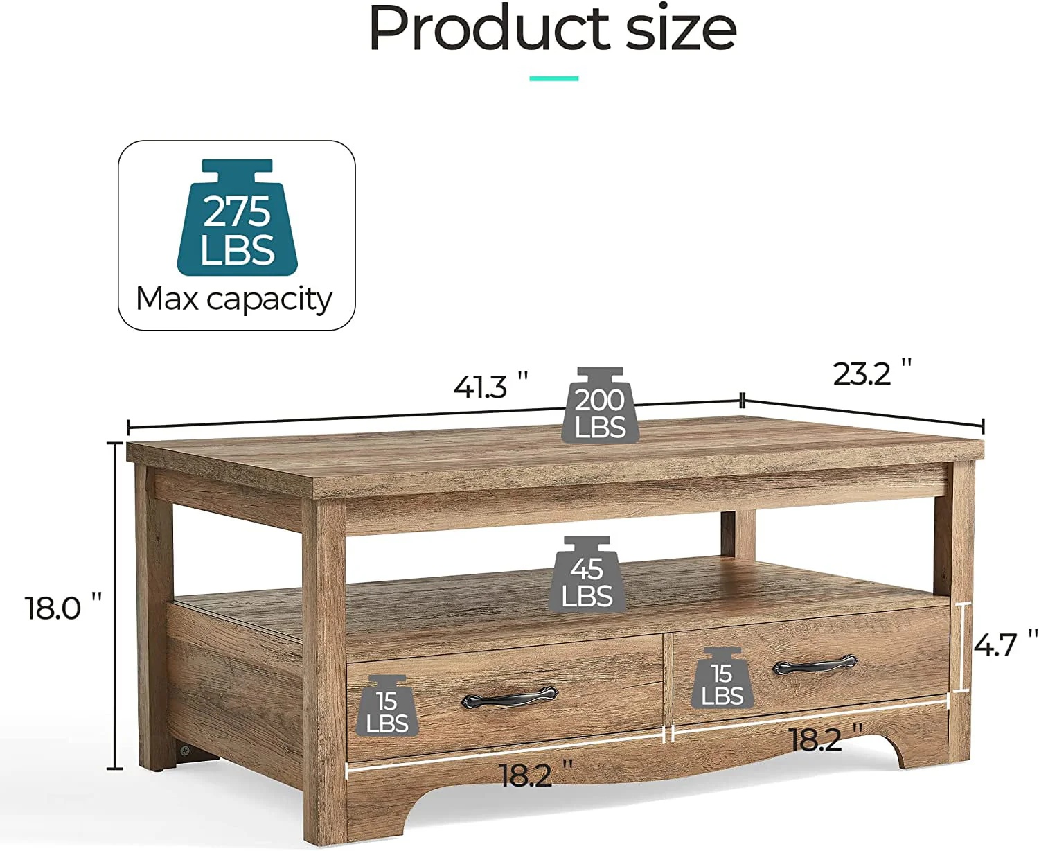 LINSY HOME Farmhouse Coffee Table with Storage, Wood Coffee Table for Living Room, Open Display Area and Storage Drawers with Metal Handles, Chic Style with Curved Base, Brown - Image 8