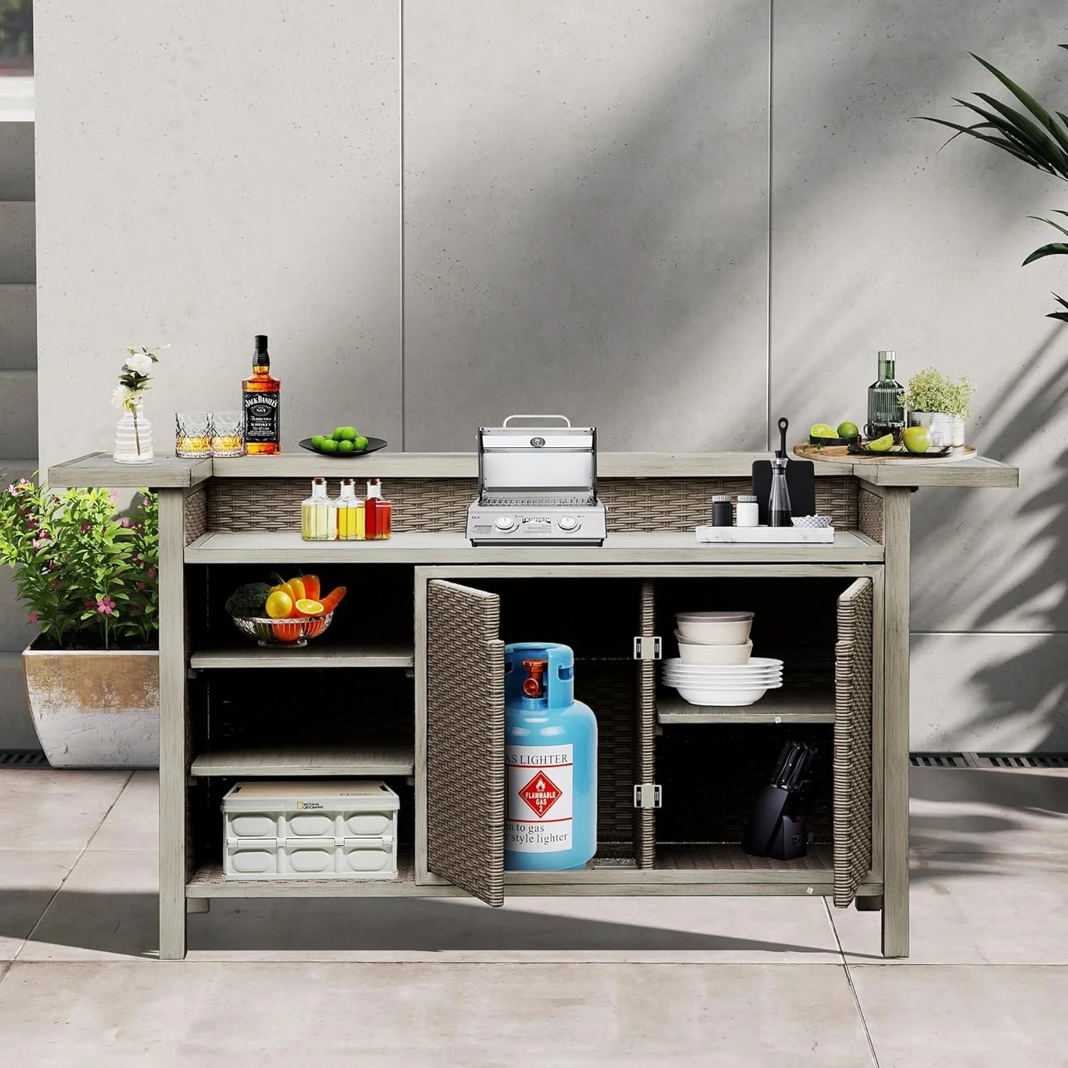 TOTAL Outdoor Home Bar Table with Aluminum Frame and Outdoor Wicker Design, for patio, kitchen, Gray - Image 7