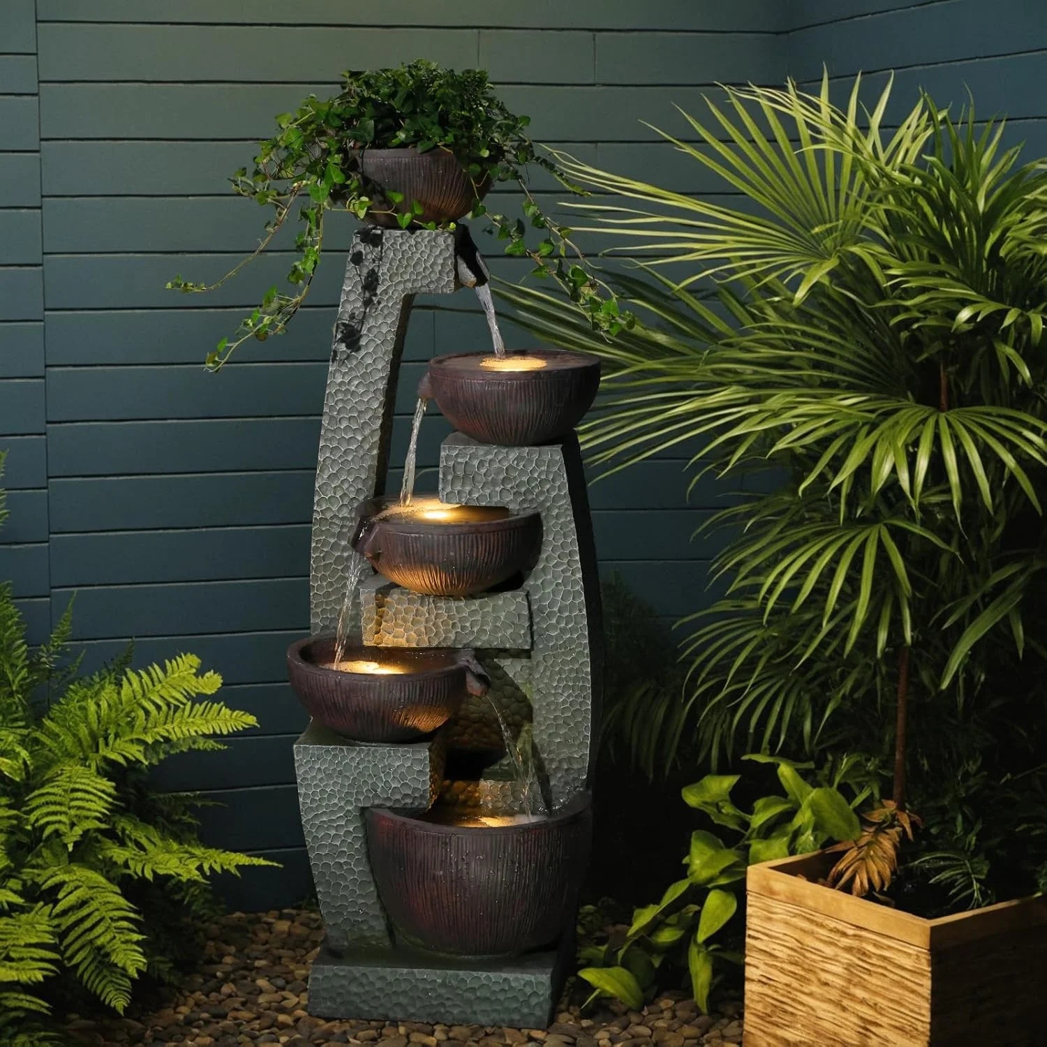 47.5" H Water Fountain Outdoor with LED Lights & Pump, 5-Tier Cascading Outdoor Fountain for Garden,Patio,Porch,Backyard,Home Art Decor Gifts for Housewarming - Image 8