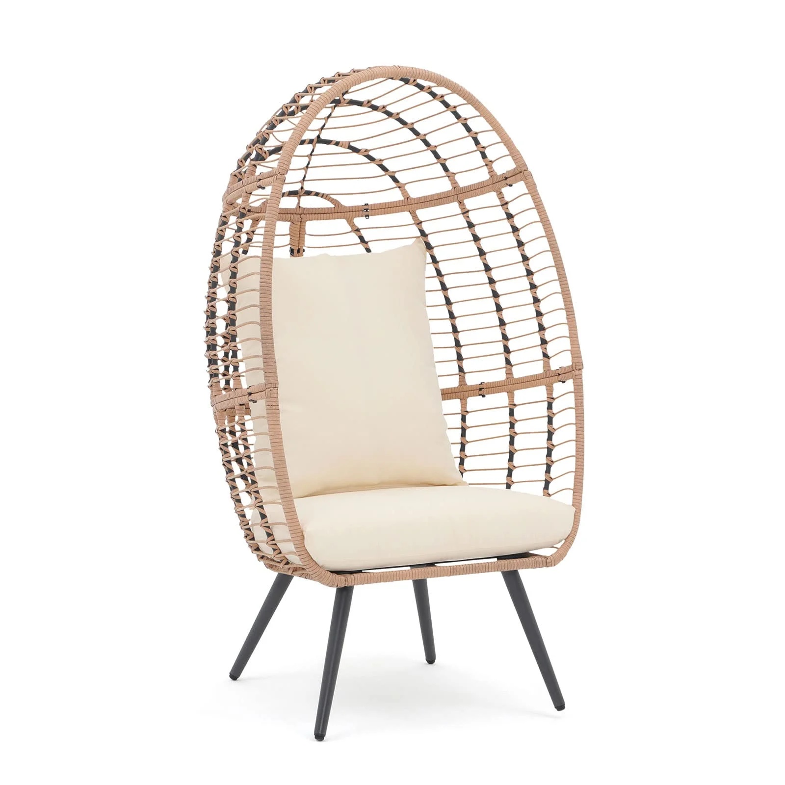 Indoor Outdoor Swing Egg Chair with Stand, Patio Foldable Grey Wicker Rattan Hanging Chair with Cushion, Light Gray - Image 33