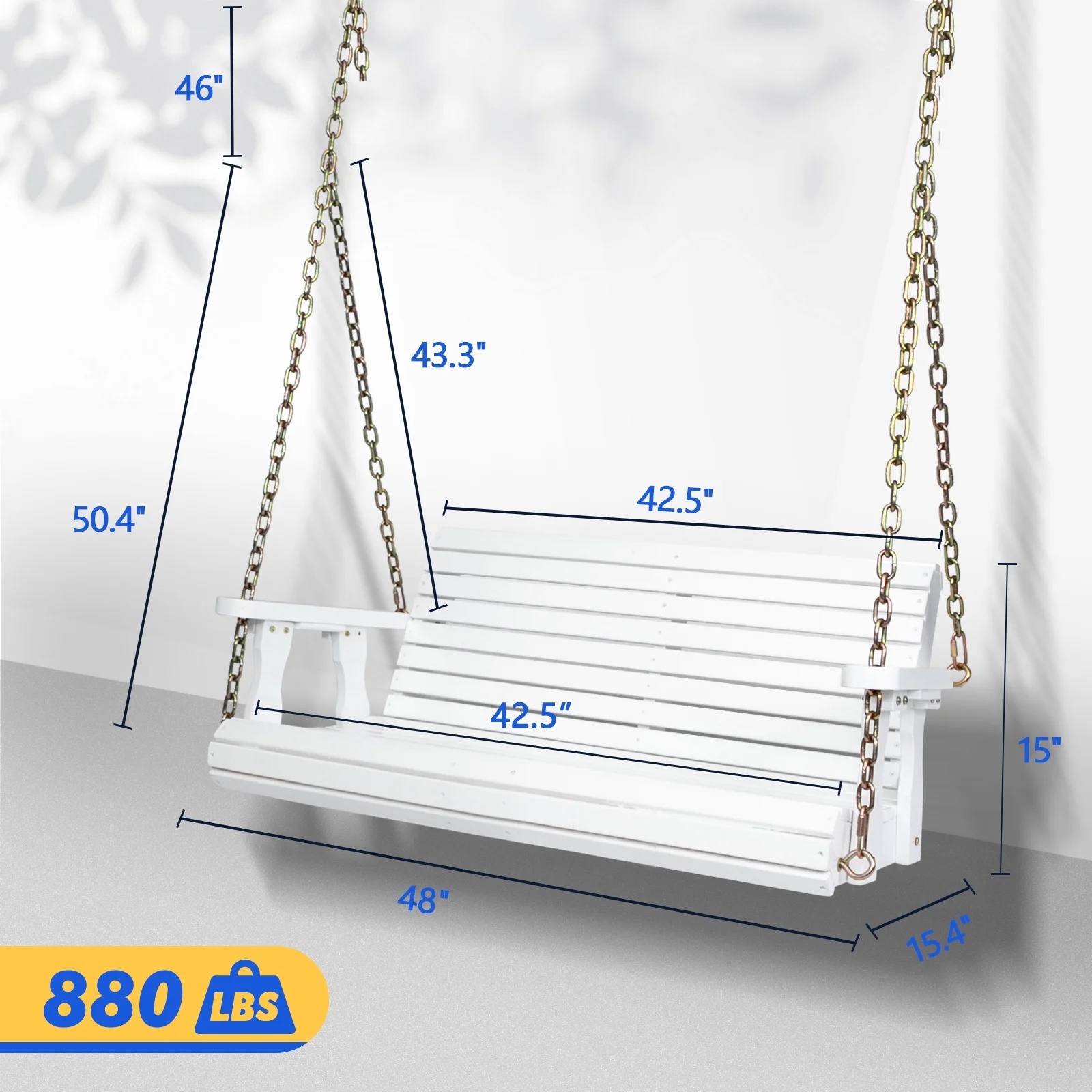 Ktaxon Patio Wooden Porch Swing for Courtyard & Garden, Heavy Duty 880 LBS Swing Chair Bench with Hanging Chains for Outdoors (White, 4 FT) - Image 2