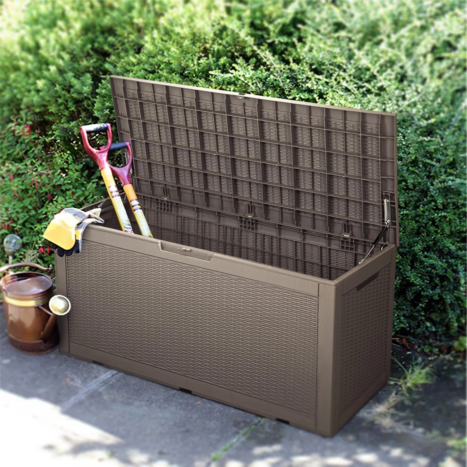 Devoko 100 Gallon Outdoor Box Deck Plastic Resin Storage Box, Brown - Image 10