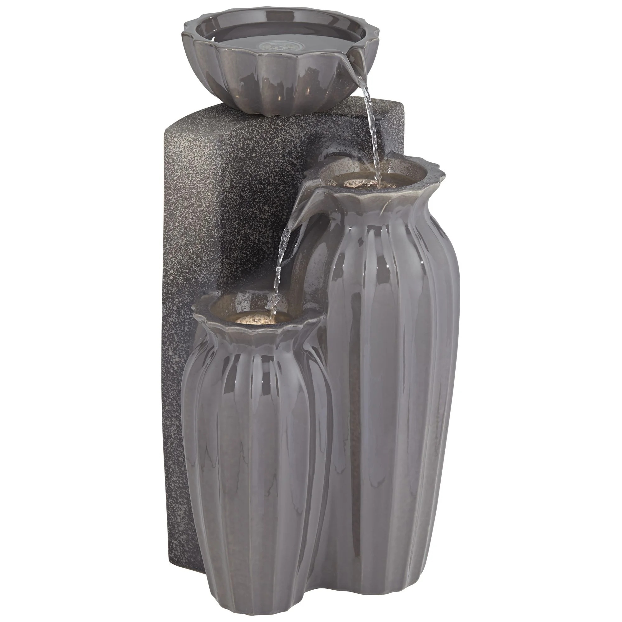 Three Bowls 26 1/2" High Large Modern Outdoor Decor Dark Gray Ceramic Floor Fountain with Light LED 3-Tier - Image 6