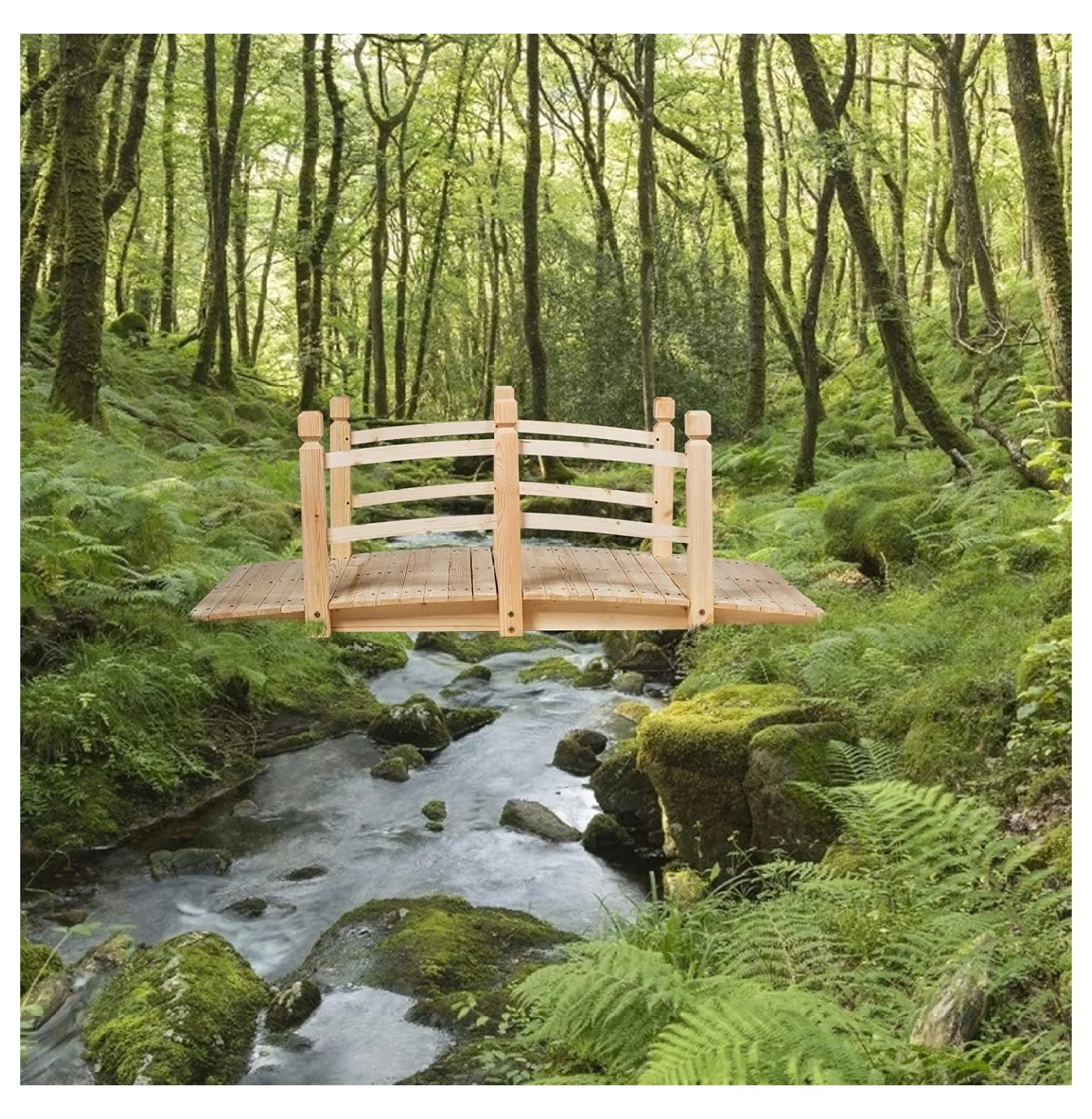 Garden Bridge, 5FT Wooden Arc Footbridge for Outdoors with Safety Guardrails, Decorative Landscaping for Garden Yard Walkway Creek Farm, 400 LBS Capacity (Natural Finished) - Image 9