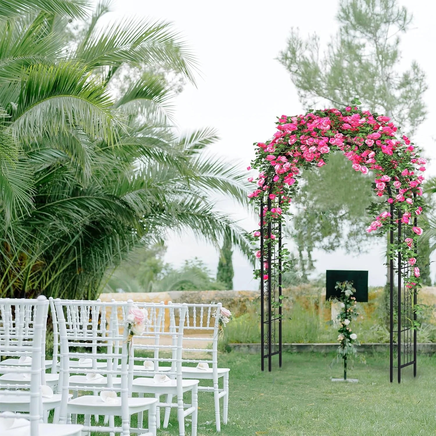 88 in Steel Garden Arch Arbor Trellis for Climbing Plants Outdoor,Yard,Garden,Climbing Plants 7 ft Decorative Wire Lattice,Outdoor Wedding Arch(Black) - Image 6
