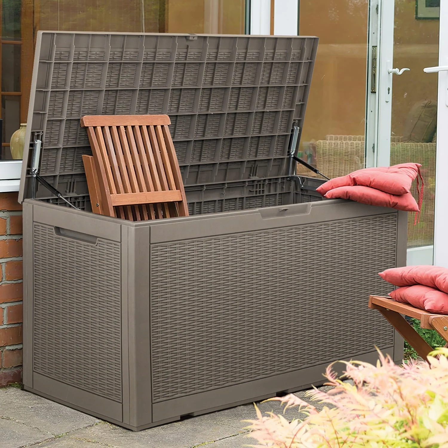 Devoko 100 Gallon Outdoor Box Deck Plastic Resin Storage Box, Brown - Image 3