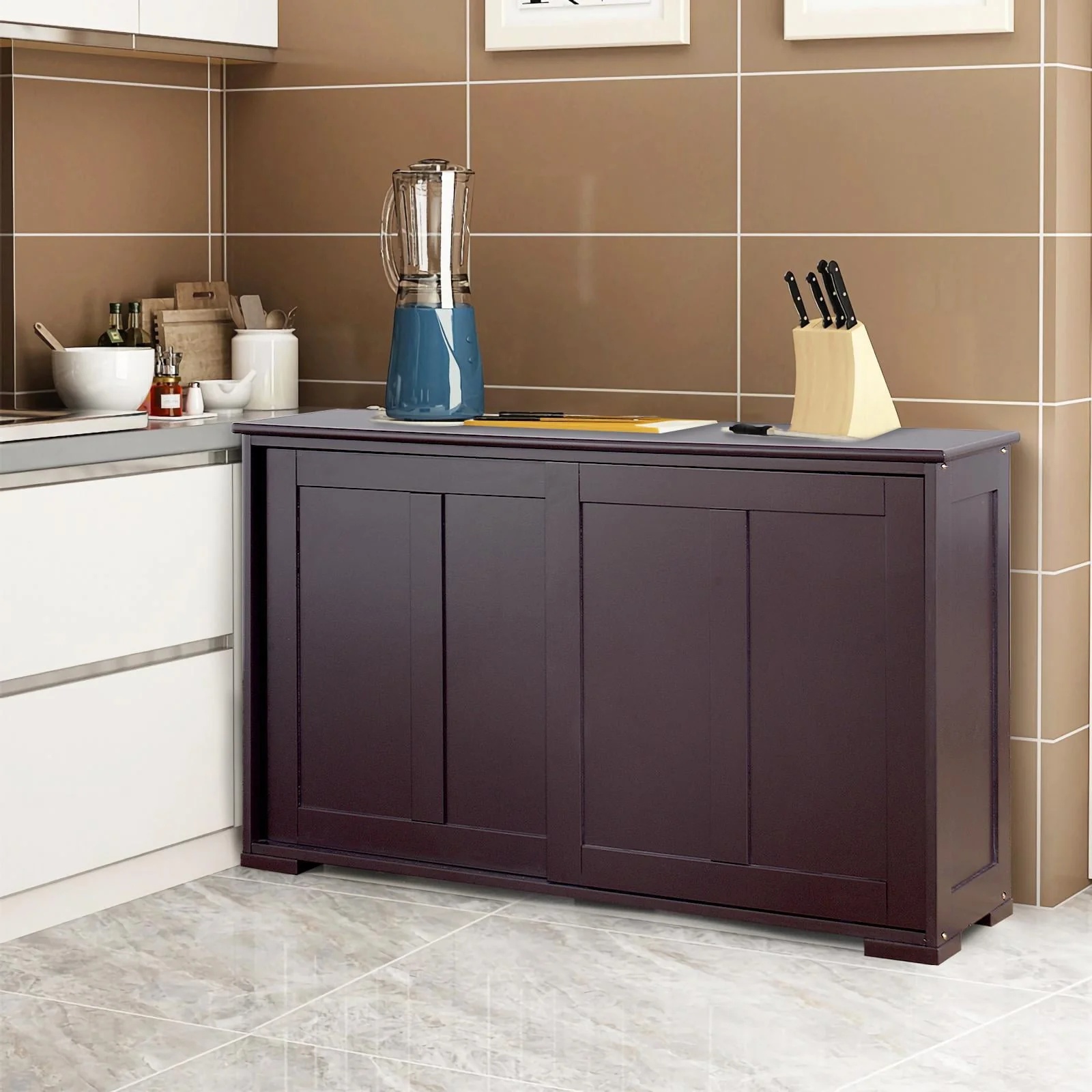 Giantex Kitchen Cabinet, Storage Sideboard, Stackable Buffet Cabinet w/Antique Look, 2 Sliding Door, Bar Cabinet for Kitchen, Dining Room (Brown) - Image 3
