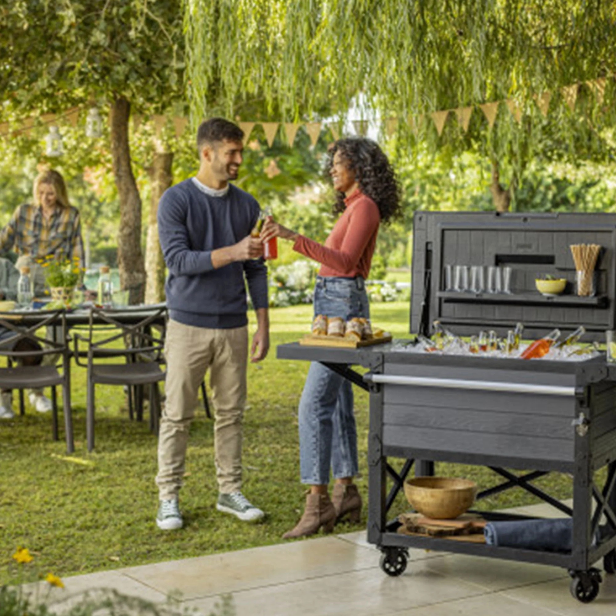 Keter Outdoor Patio Cooler Ice Chest Insulated Beverage Bar Cart, Gray - Image 3