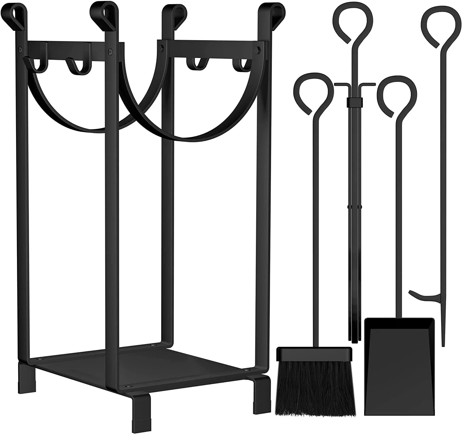 Amagabeli 30.7in Tall Fireplace Log Rack with 4 Tools Indoor Outdoor Firewood Holders Lumber Storage Stacking Black Wrought Iron Logs Bin Holder for Fireplace Tool Black - Image 6
