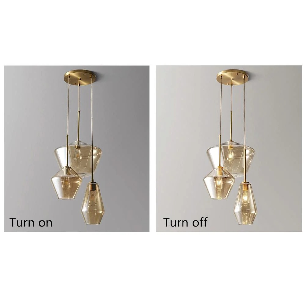 Pendant Lighting Glass Triple Hanging Pendant Light Fixture Glass,Vintage Hanging Ceiling Light Fixture, Fixture Glass Surrounded LED Lighting Fixture Kitchen, Island, Table Hallway Interior Lighting - Image 3