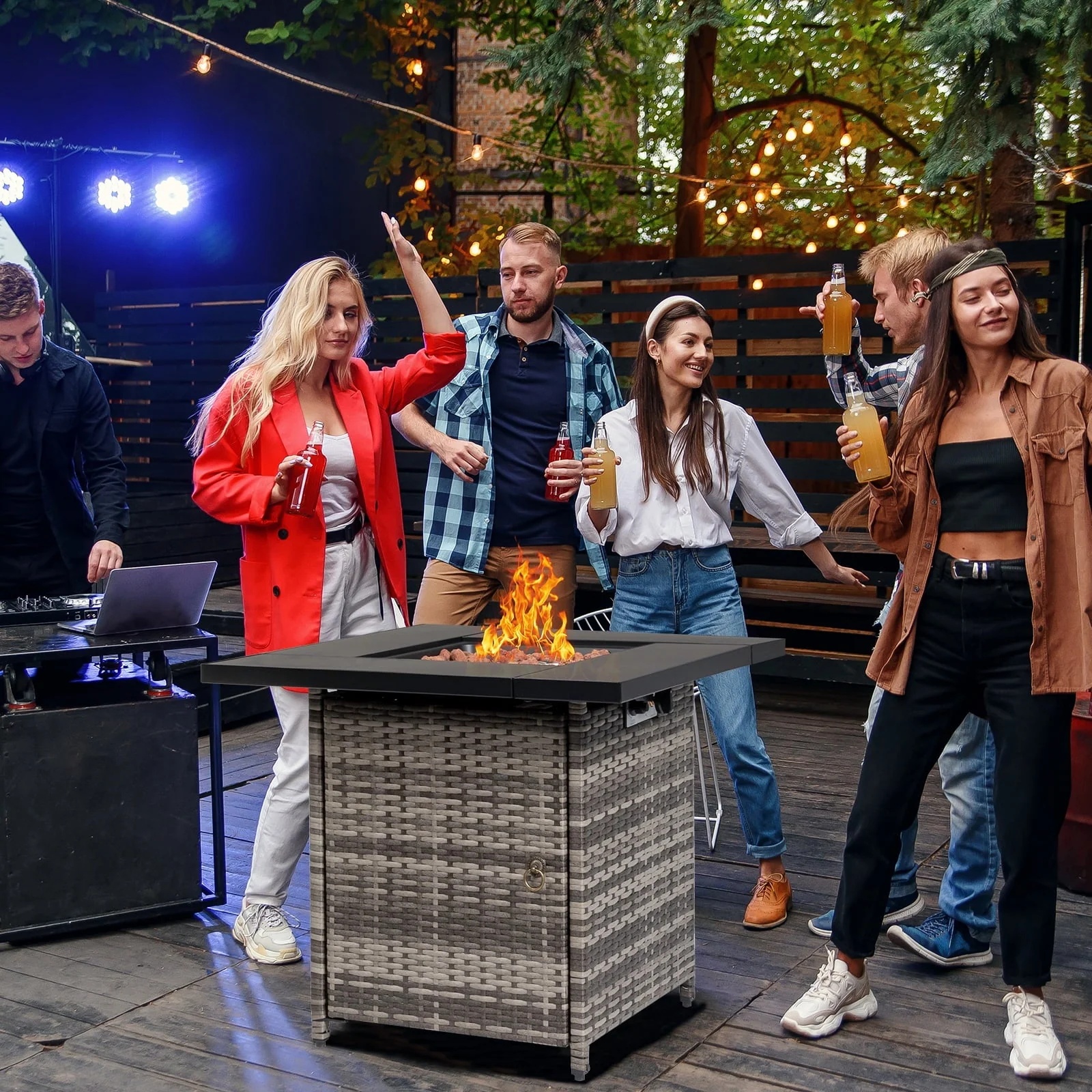 SEGMART Square Propane Fire Pit Table, Outdoor Gas Fire Pit Table with Lava Rocks and Lid, Gas Heater for Bonfire Patio Garden Backyard, 28-Inch 50,000 BTU Auto-Ignition Fire Table, CSA Certification - Image 3