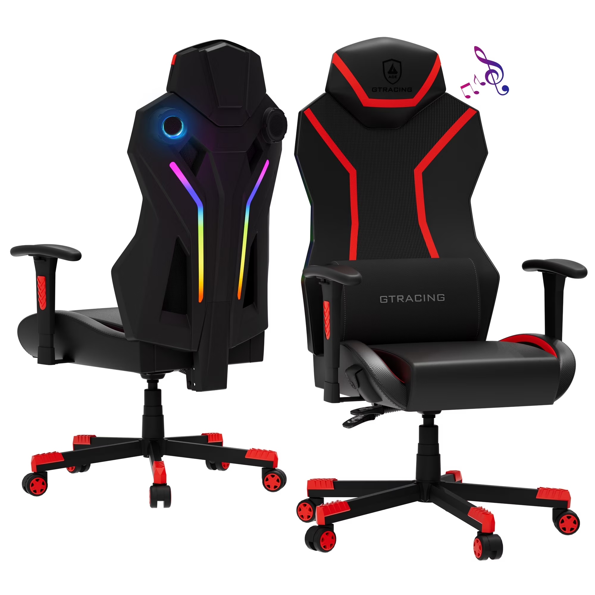GTRACING LUFT-600 Gaming Chair with Bluetooth Speakers and LED Lighting, White - Image 3