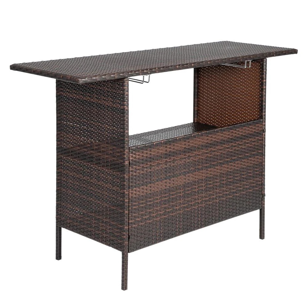 UBesGoo Outdoor Patio Rattan Wicker Bar Counter Table with 2 Storage Shelves - Image 4
