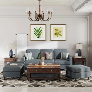 Sobaniilo Soft Couches Set, Convertible Sectional Sofa with Storage Ottoman, Fabric Couches Set for Living Room, Dark Grey