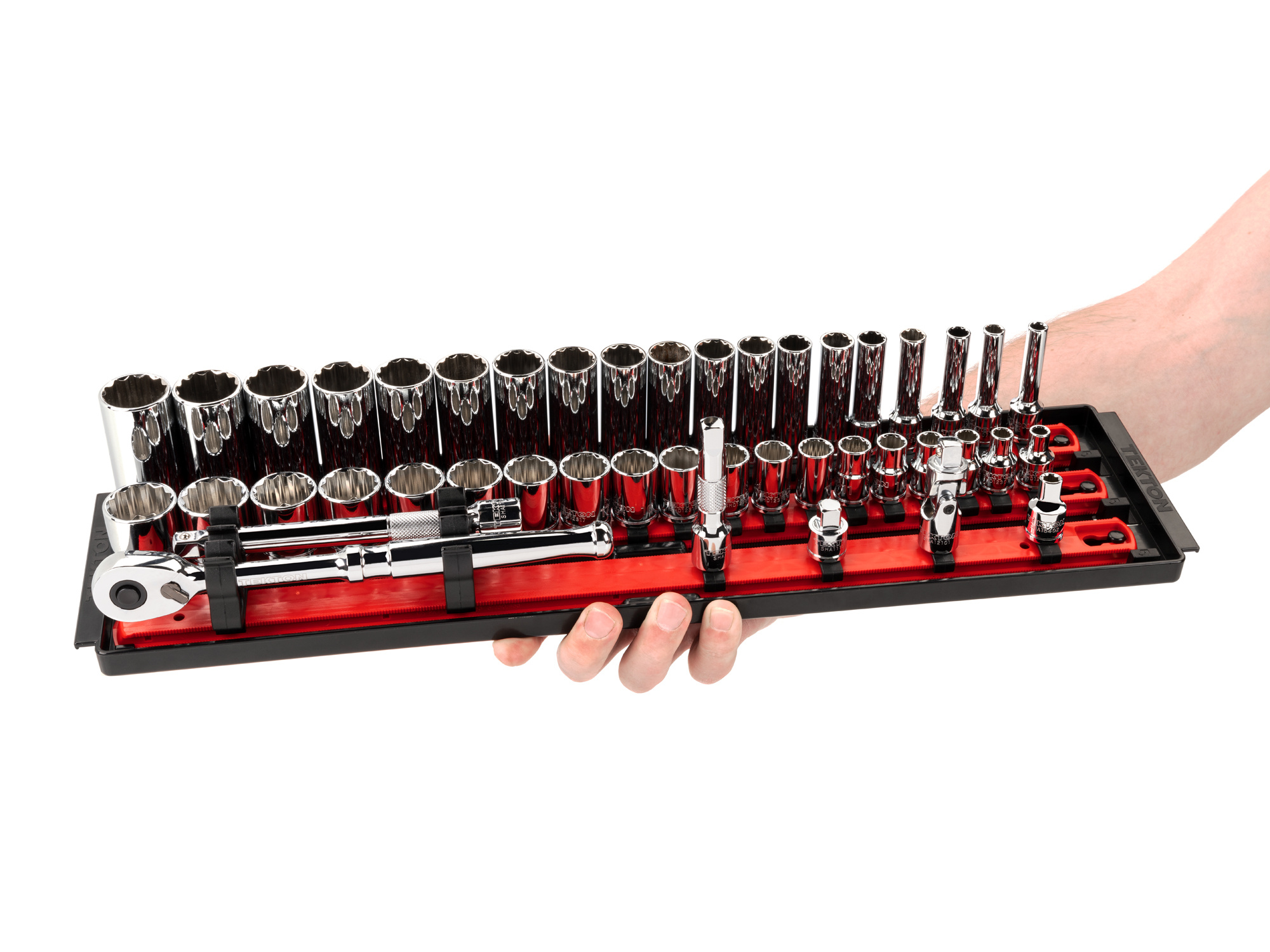 TEKTON 3/8 Inch Drive 12-Point Socket and Ratchet Set with Rails, 44-Piece (6-24 mm) | SKT13202 - Image 7