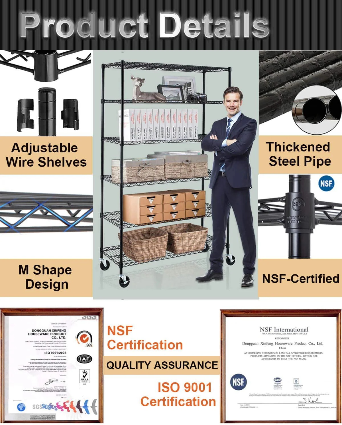 6 Tier Wire Shelving Unit with Wheels Adjustable Storage Shelves Heavy Duty Shelving Easy to Assemble Metal Wire Shelf Standing Garage Shelves for Multifunctional Home Storage,2100 Lbs Weight Capacity - Image 2