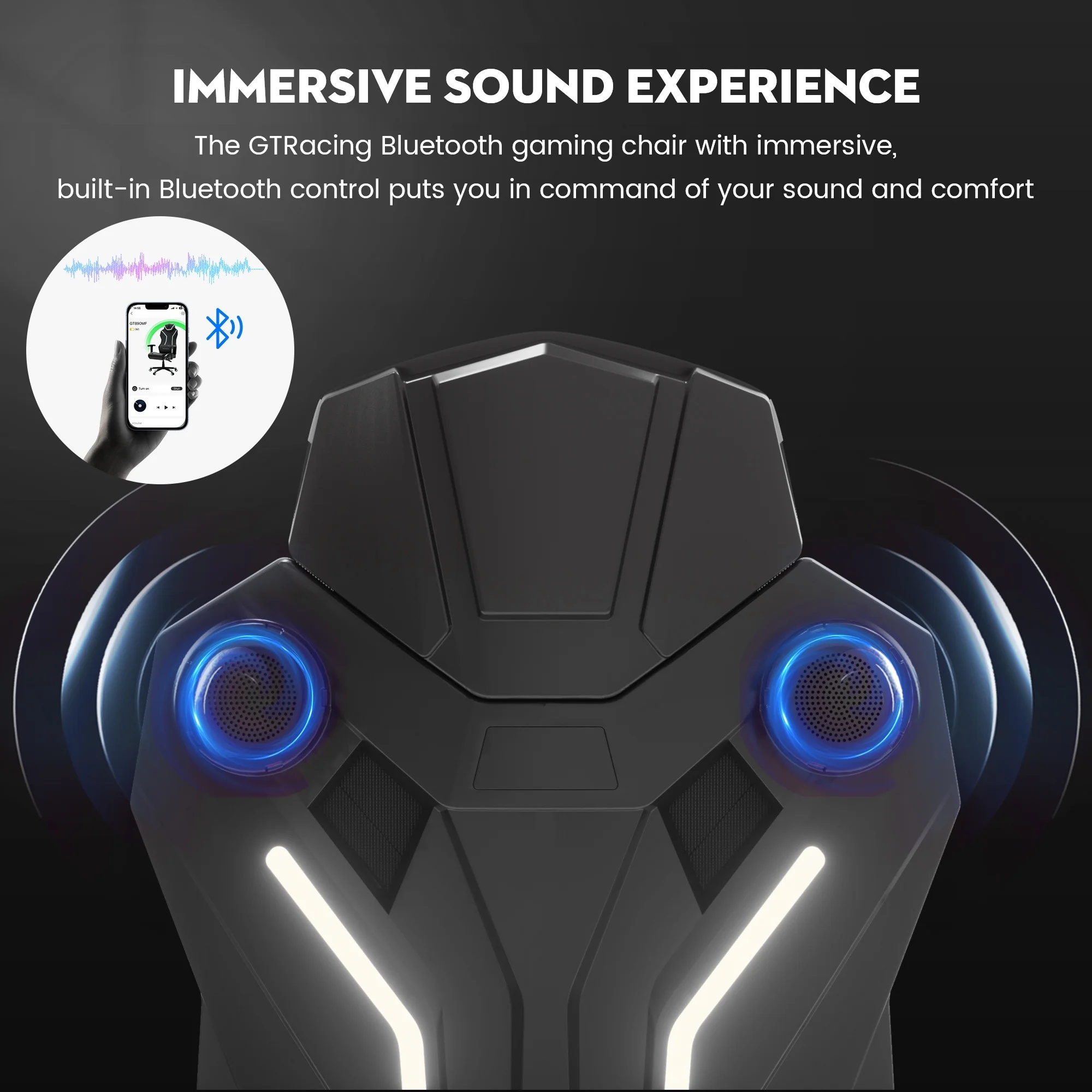 GTRACING LUFT-600 Gaming Chair with Bluetooth Speakers and LED Lighting, White - Image 2