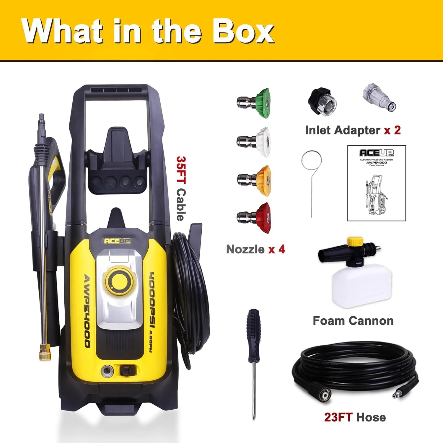 Aceup Energy 4000 PSI 2.6GPM Portable Electric Pressure Washer for Cars Fences Patios Driveways, Lightweight - Image 6