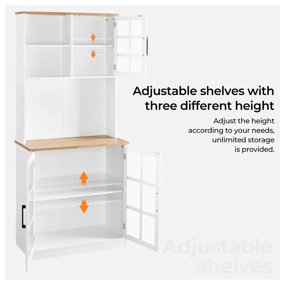 SmileMart 72"H Kitchen Pantry Storage with 3 Cabinets 2 Open Shelves for Dining Room, White - Image 5